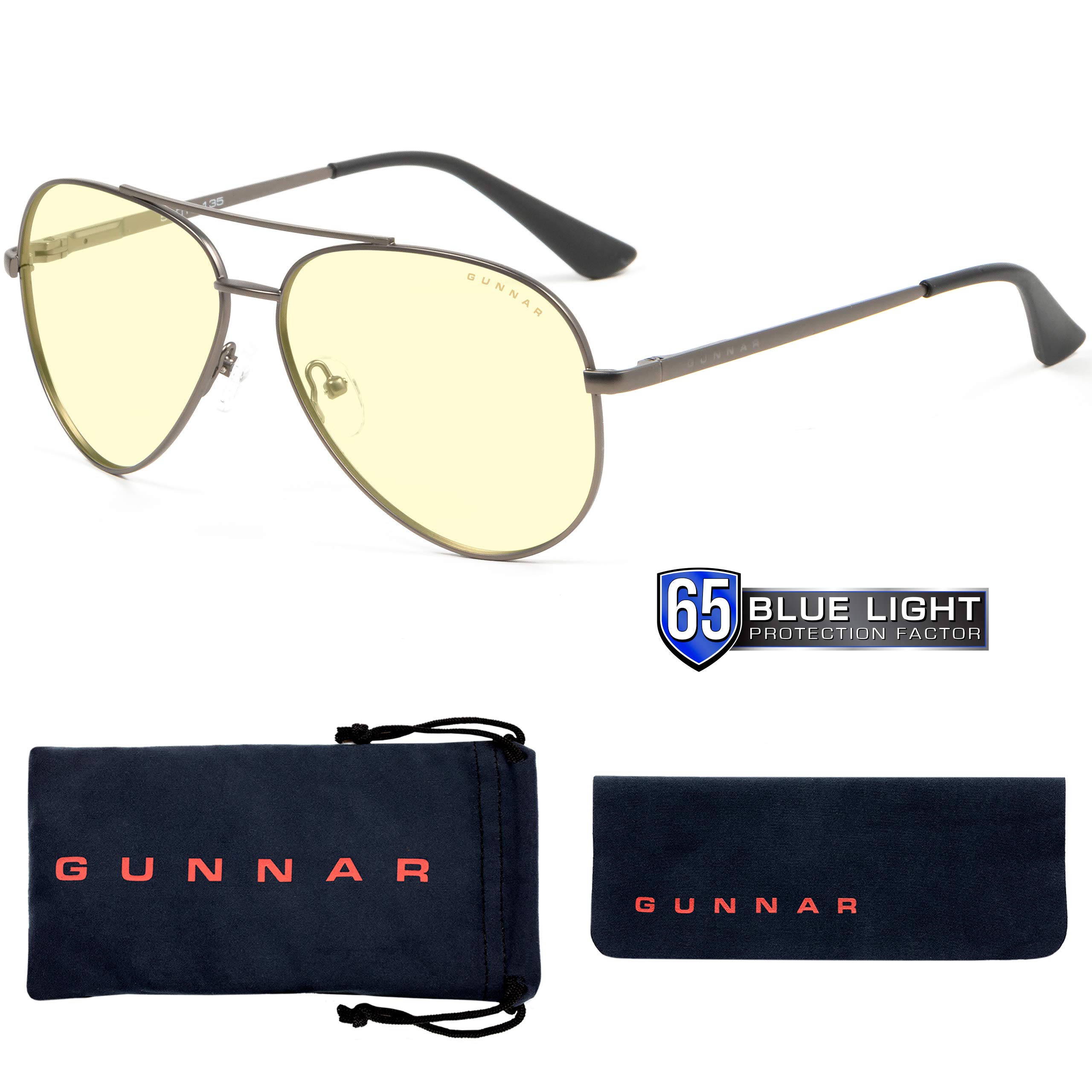 GUNNAR Gaming & Computer Glasses - Blue Light Blocking (65%) for Eye Strain Relief - Maverick Gunmetal & Intercept Onyx with Amber Tint - Perfect for Gamers, Programmers & Office Workers