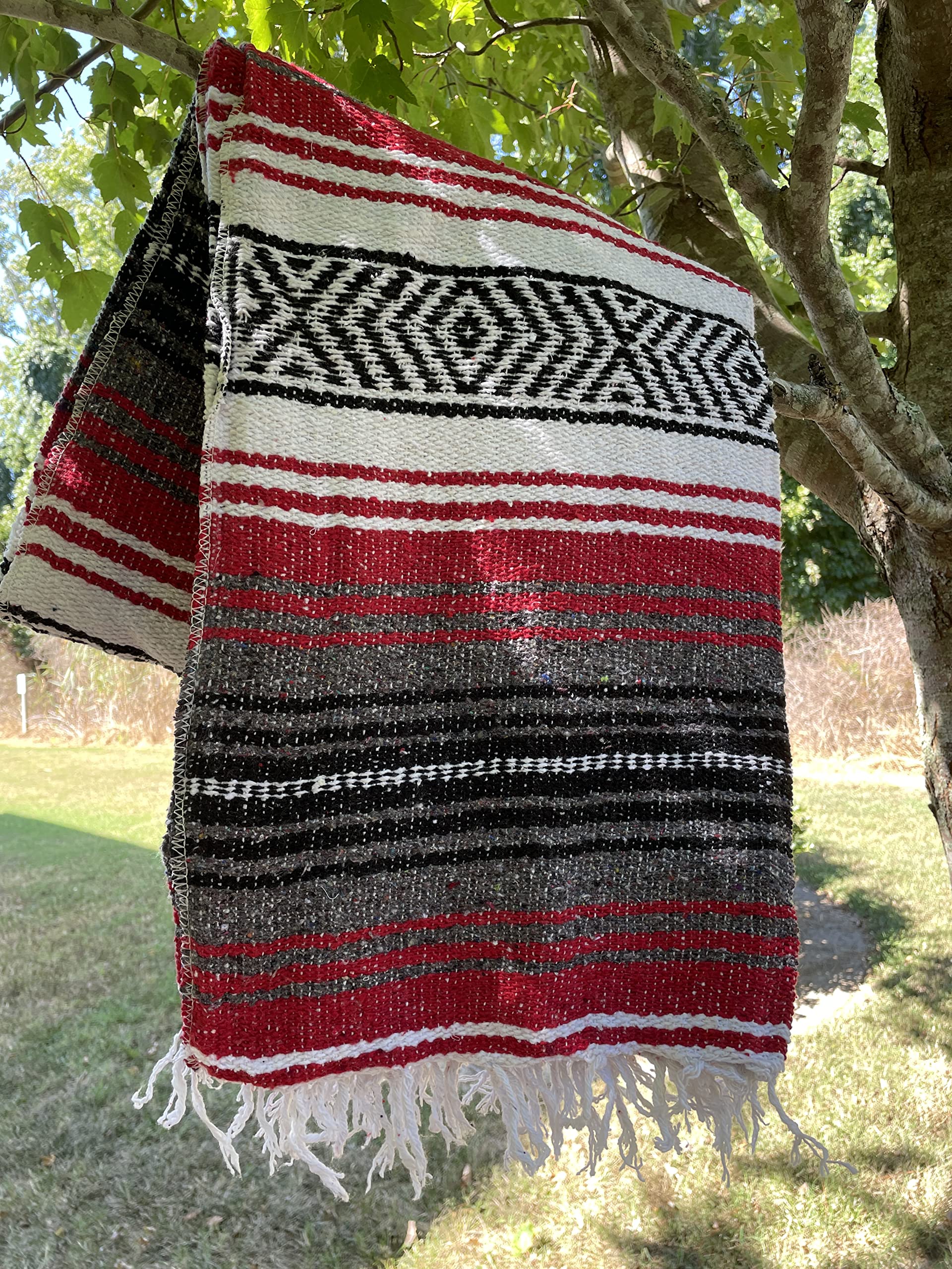 Authentic Mexican Baja Blanket - Soft Falsa Yoga, Beach, Camping & Picnic Blanket - Versatile Throw for Car, Home & Outdoor Use (Red) | Perfect for Beach Days, Camping Trips & Cozy Home Decor