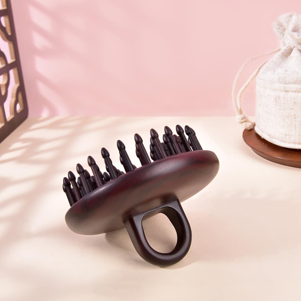 Black Rosewood Round Massage Hair Brush - Scalp Stimulating Comb for Hair Growth & Relaxation | Perfect for Styling, Detangling & Stress Relief at Home or Salon