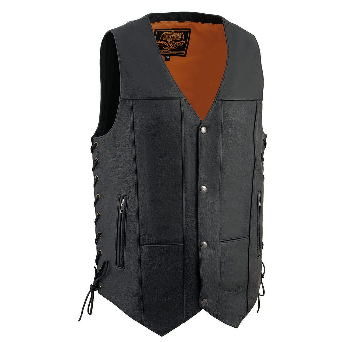 Milwaukee Leather MLM3541 Men's Roulette Black Premium Motorcycle Vest - 10 Pockets, Cool-Tec Leather Treatment | Durable Biker Jacket for Riding & Outdoor Adventures
