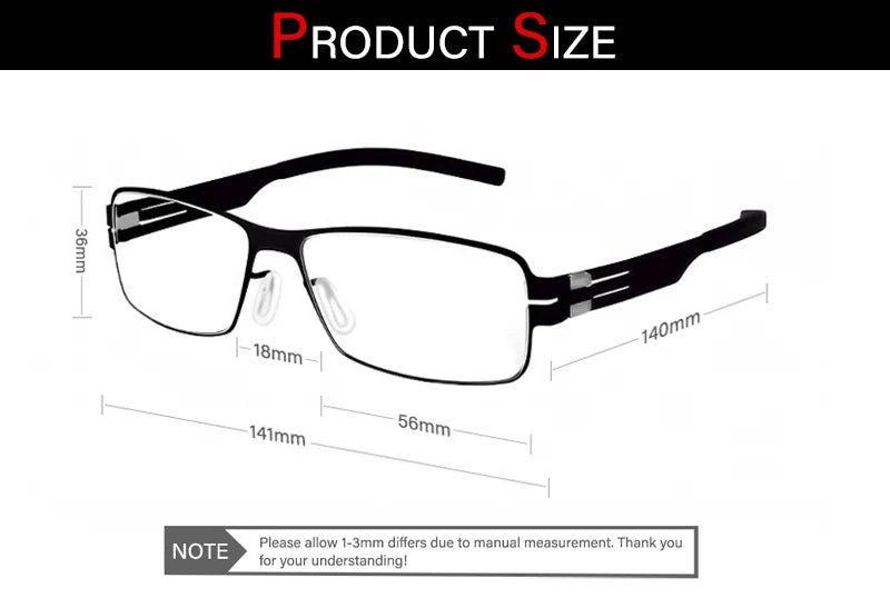 Aimee Men's Full Rim Square Screwless Stainless Steel Eyeglasses Frame 1139 - Lightweight Durable Glasses for Work, Reading & Everyday Use