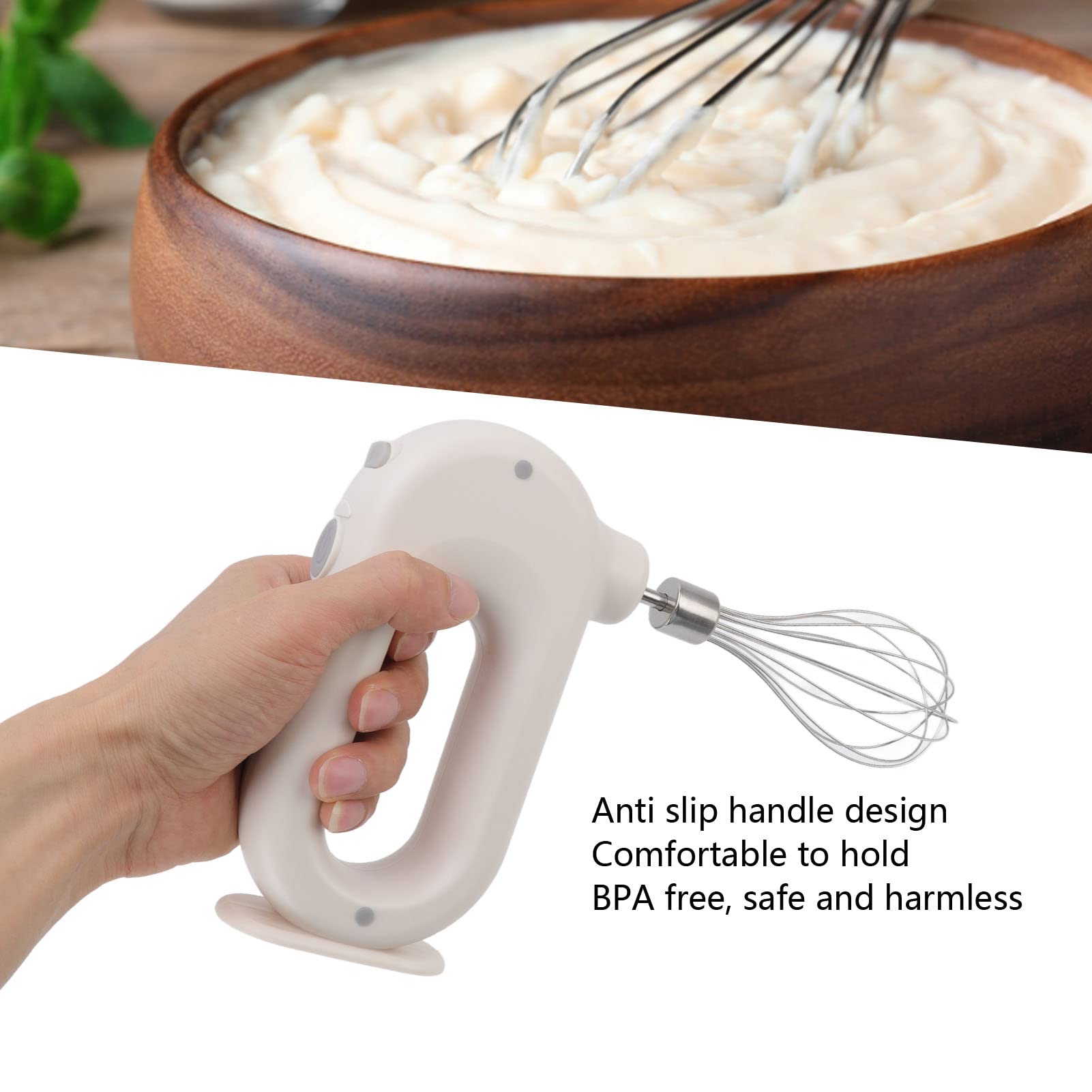 5V 20W Electric Hand Mixer with 3 Speeds & Anti-Slip Handle - Stainless Steel Handheld Milk Frother, Egg Beater & Foam Maker for Baking, Coffee, Desserts (White) - Perfect for Home Kitchen, DIY Drinks & Pastry Making