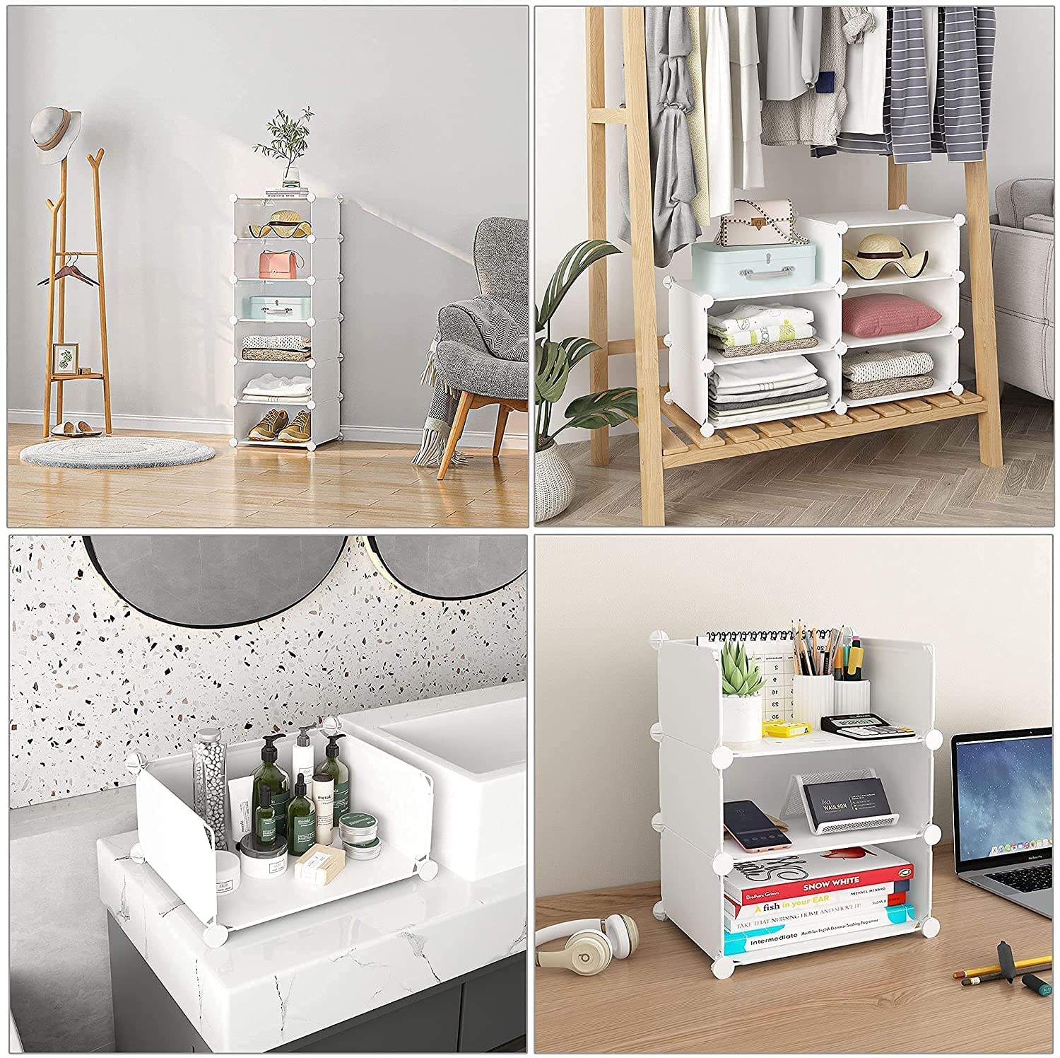 Aeitc 33-Cube Shoe Rack & Plastic Storage Organizer - Modular Cabinet for Entryway, Closet, Bedroom - White | Space-Saving Shoe Storage Solution for Home Organization