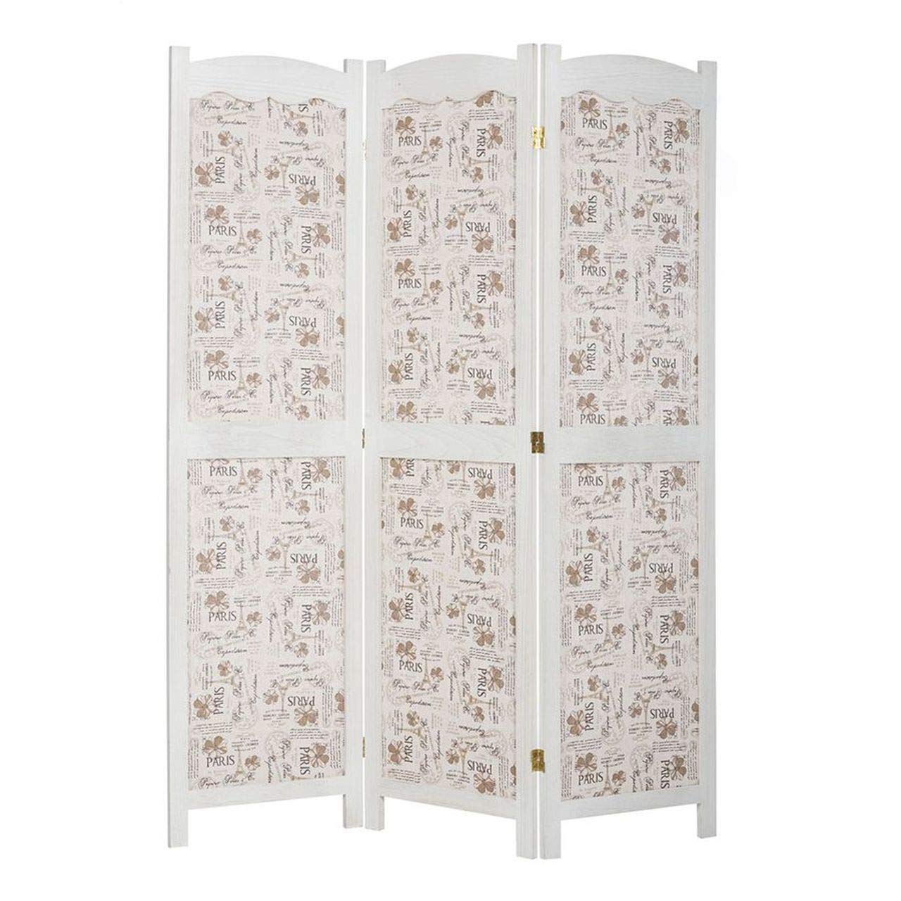 Legacy Decor Solid Wood Paris Themed Canvas 3 Panel Room Divider - 67 Inch Tall White Folding Screen for Bedroom, Living Room & Office Privacy