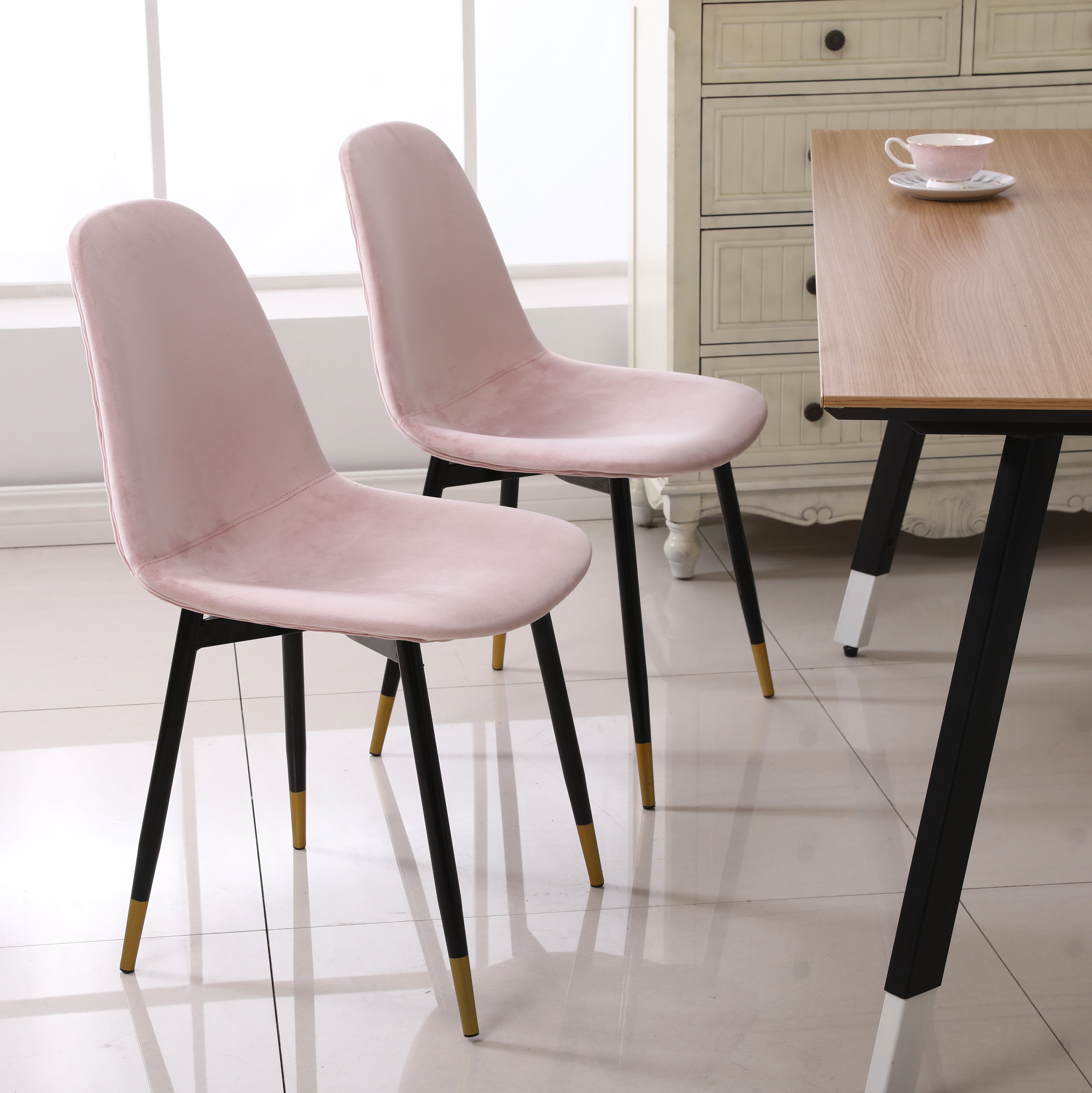 Roundhill Furniture Lassan Modern Fabric Dining Chairs - Set of 4 Pink Upholstered Chairs for Kitchen, Dining Room & Breakfast Nook - Comfortable Contemporary Seating for Home & Restaurant