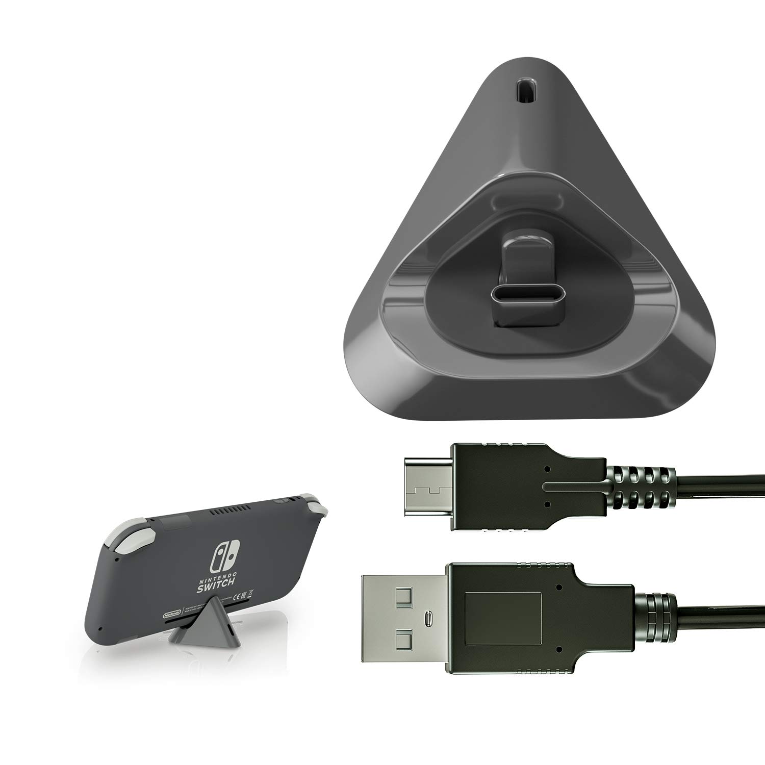 Nintendo Switch Lite Charger Dock with Type C Input & USB C Charging Cable - Gray | Portable Charging Stand for Gaming On-The-Go, Travel & Home Use