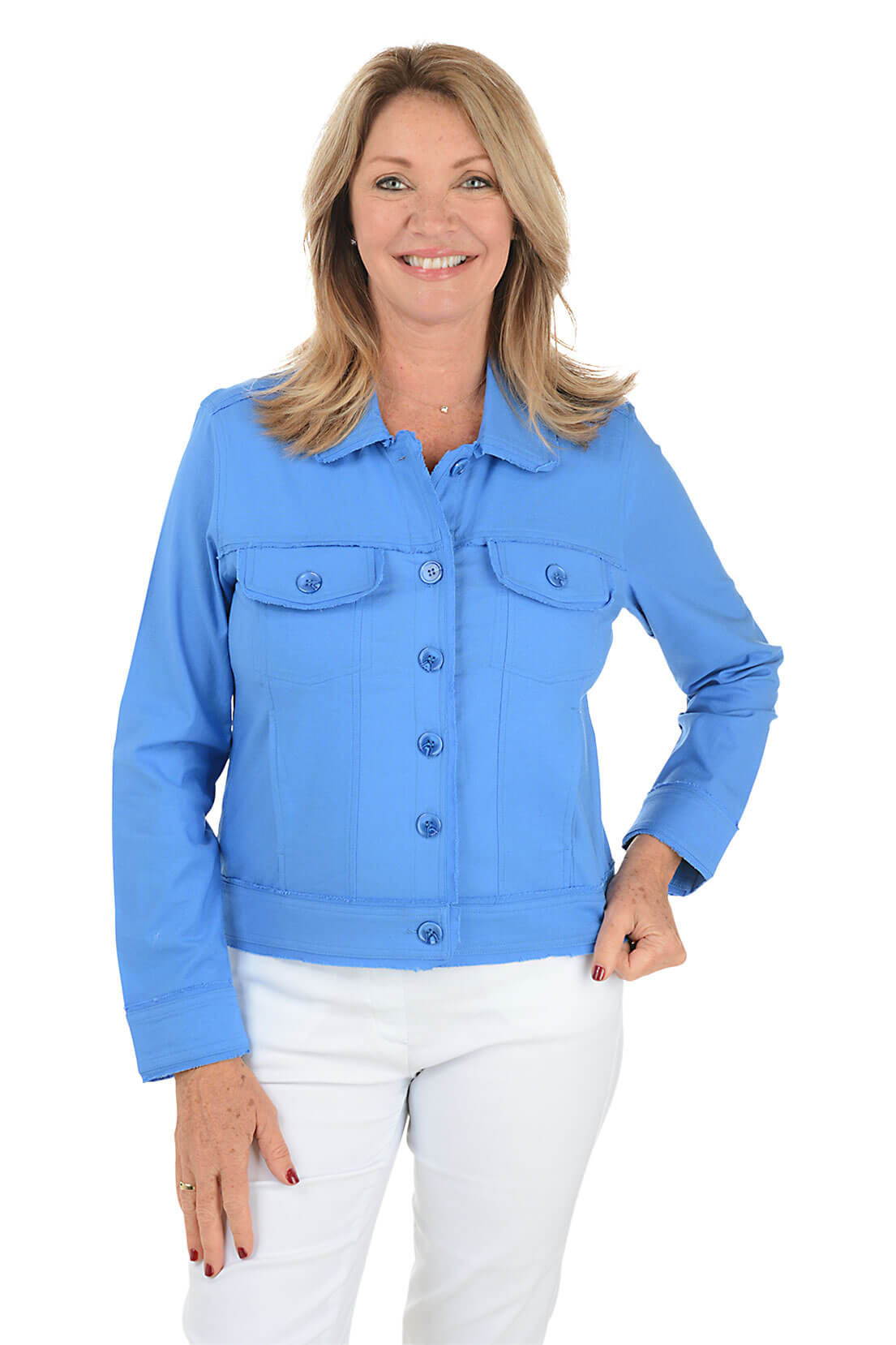 Distressed Button Front Denim Jacket for Women - Vintage Style Lightweight Jacket for Casual Outfits & Layering