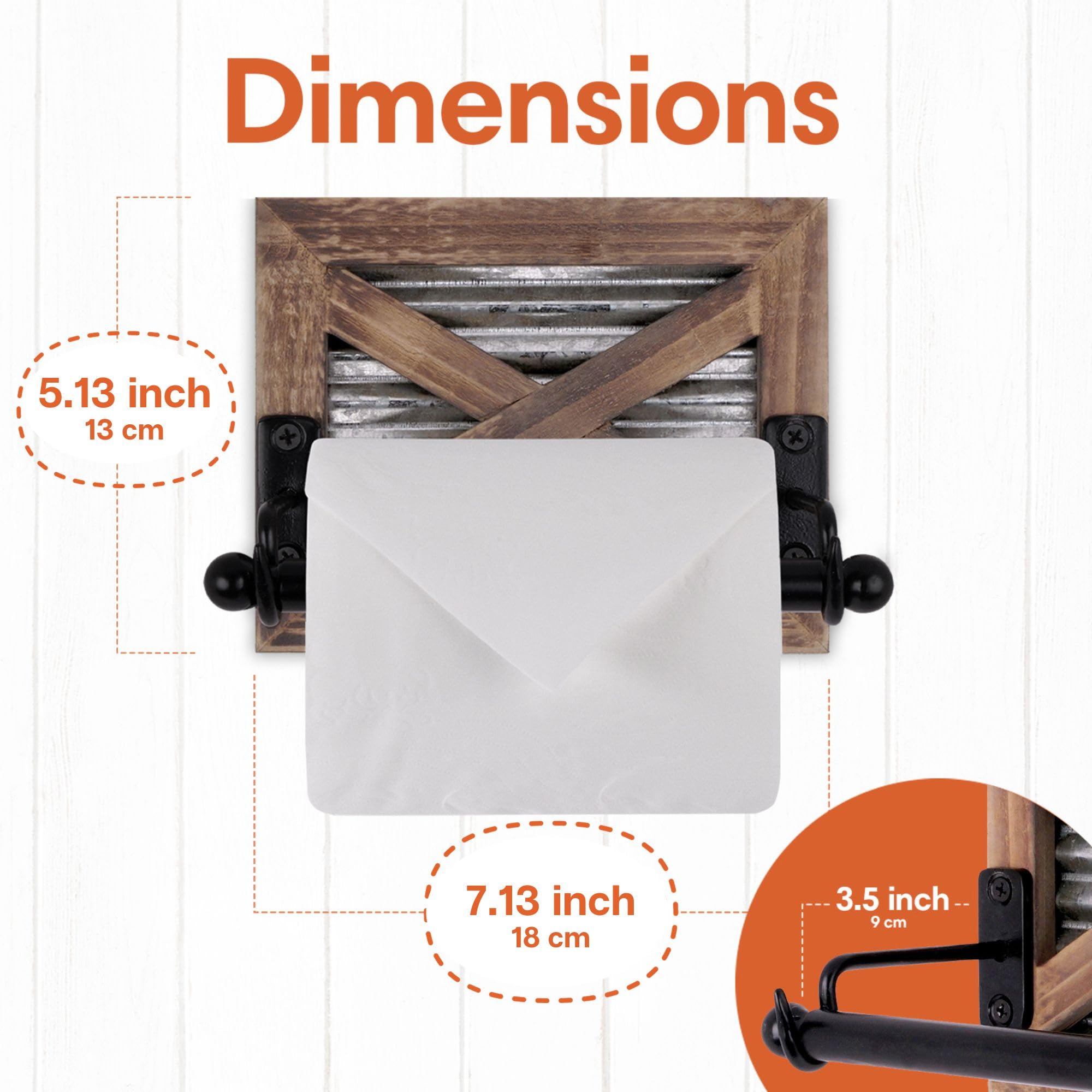 Rustic Farmhouse Toilet Paper Holder Wall Mount - Warm Brown Wood & Galvanized Metal Bathroom Accessory for Western Decor | Perfect for Country Style, Cabin, and Ranch Bathrooms