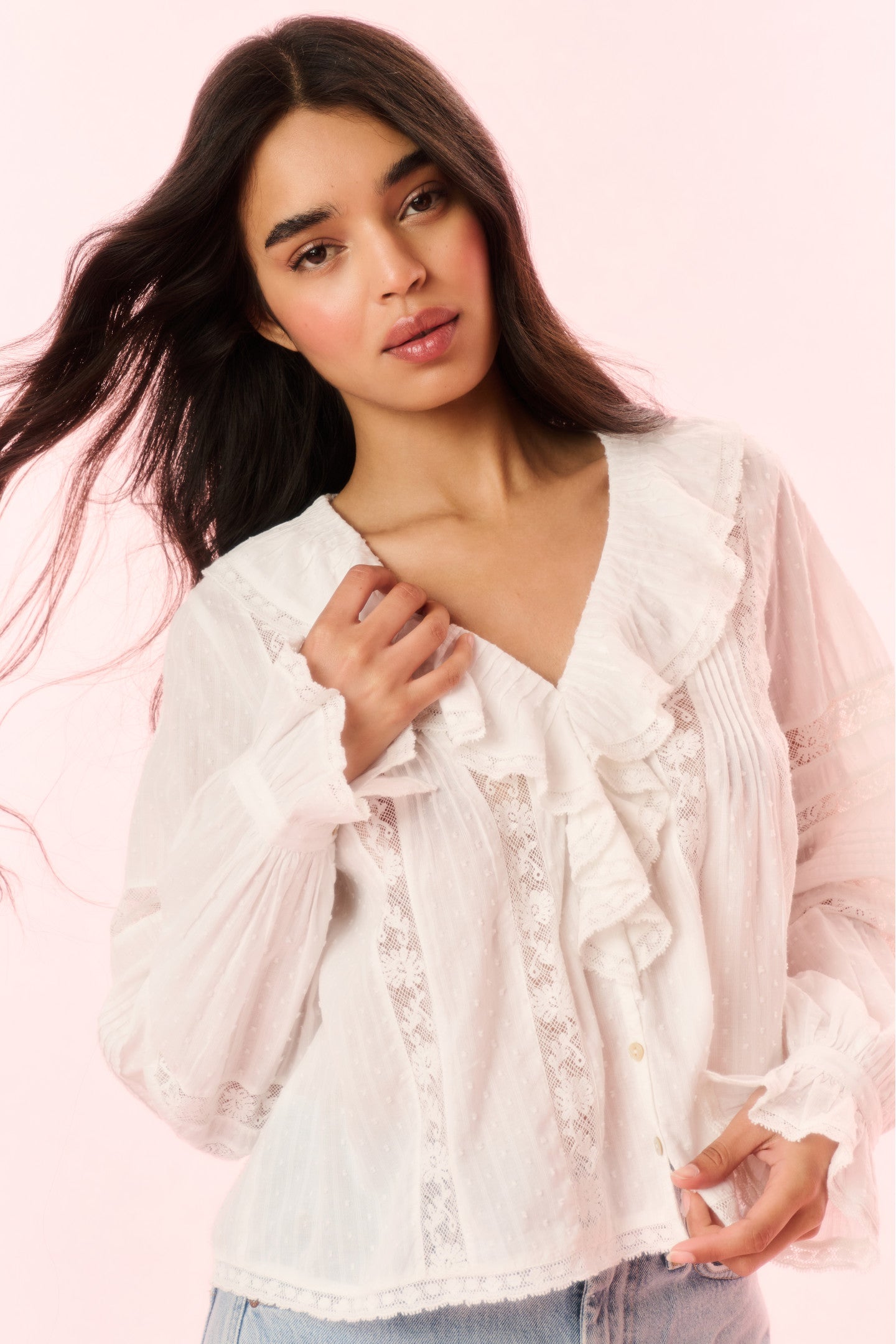 Rosabelle Women's Cotton Ruffle Blouse - Elegant Floral Print Long Sleeve Shirt for Casual Wear, Office & Date Night Outfits