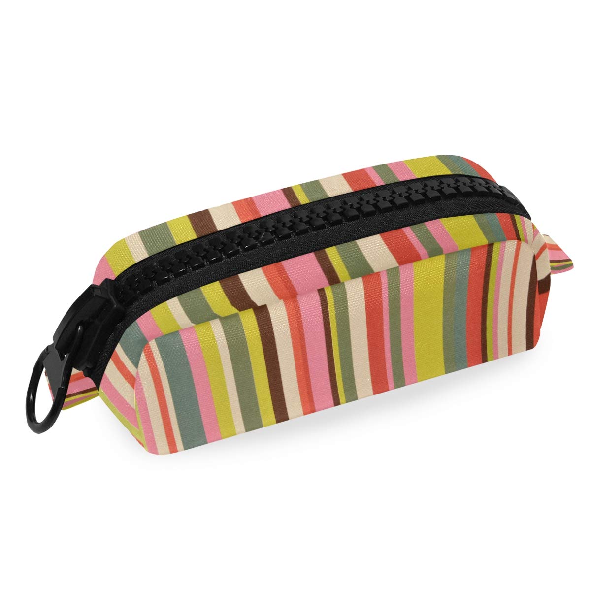 FengJu Large Capacity Pencil Case with Zipper - Colorful Striped Makeup Organizer Pouch for Pens, Markers, Cosmetics | Perfect for School, Office & Travel (Teen Girls & Women)