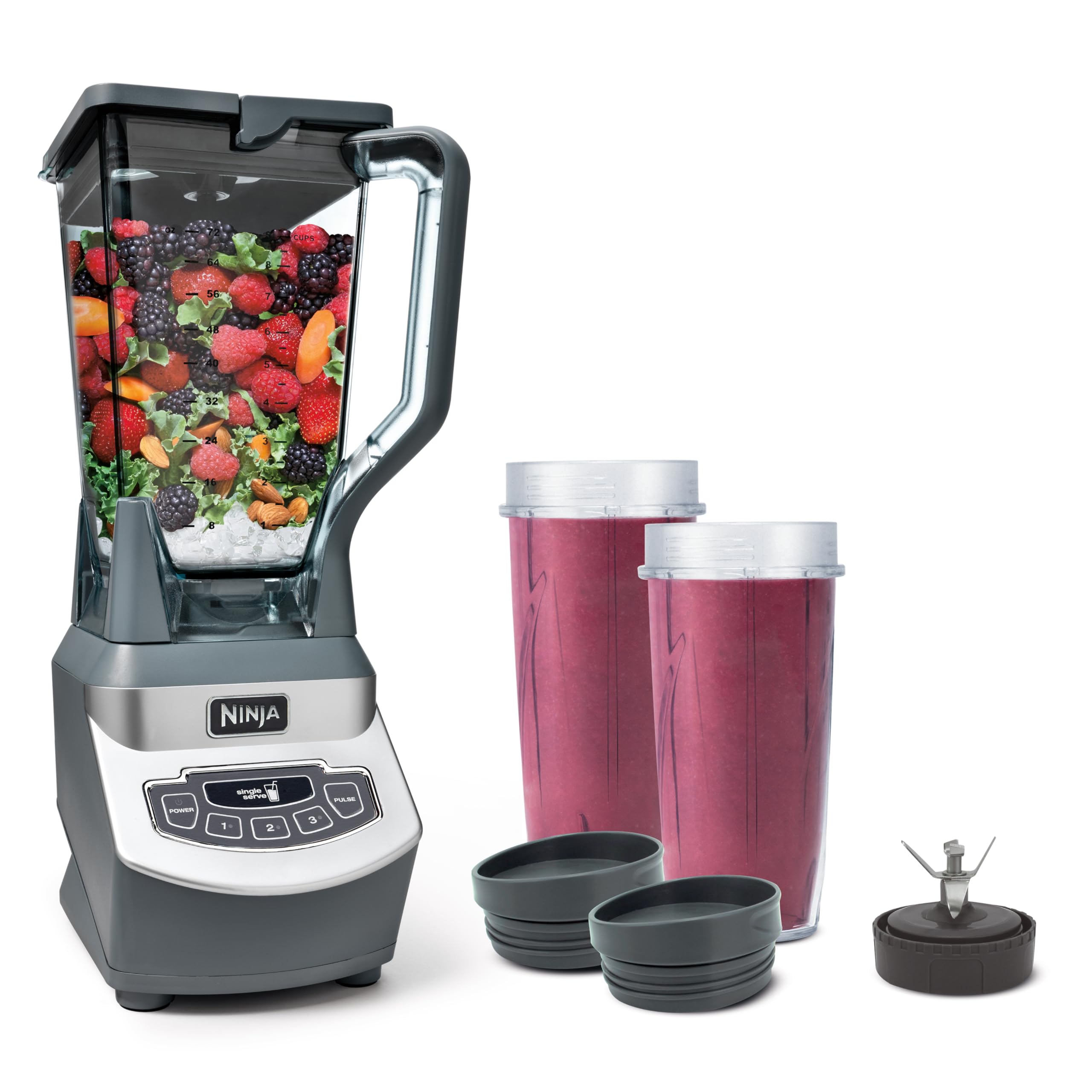 Ninja BL660 Professional 1100-Watt Blender for Smoothies, Frozen Drinks & Food Processing - 72oz Pitcher with 2 To-Go Cups - Perfect for Healthy Smoothies, Meal Prep & Kitchen Blending (Gray)