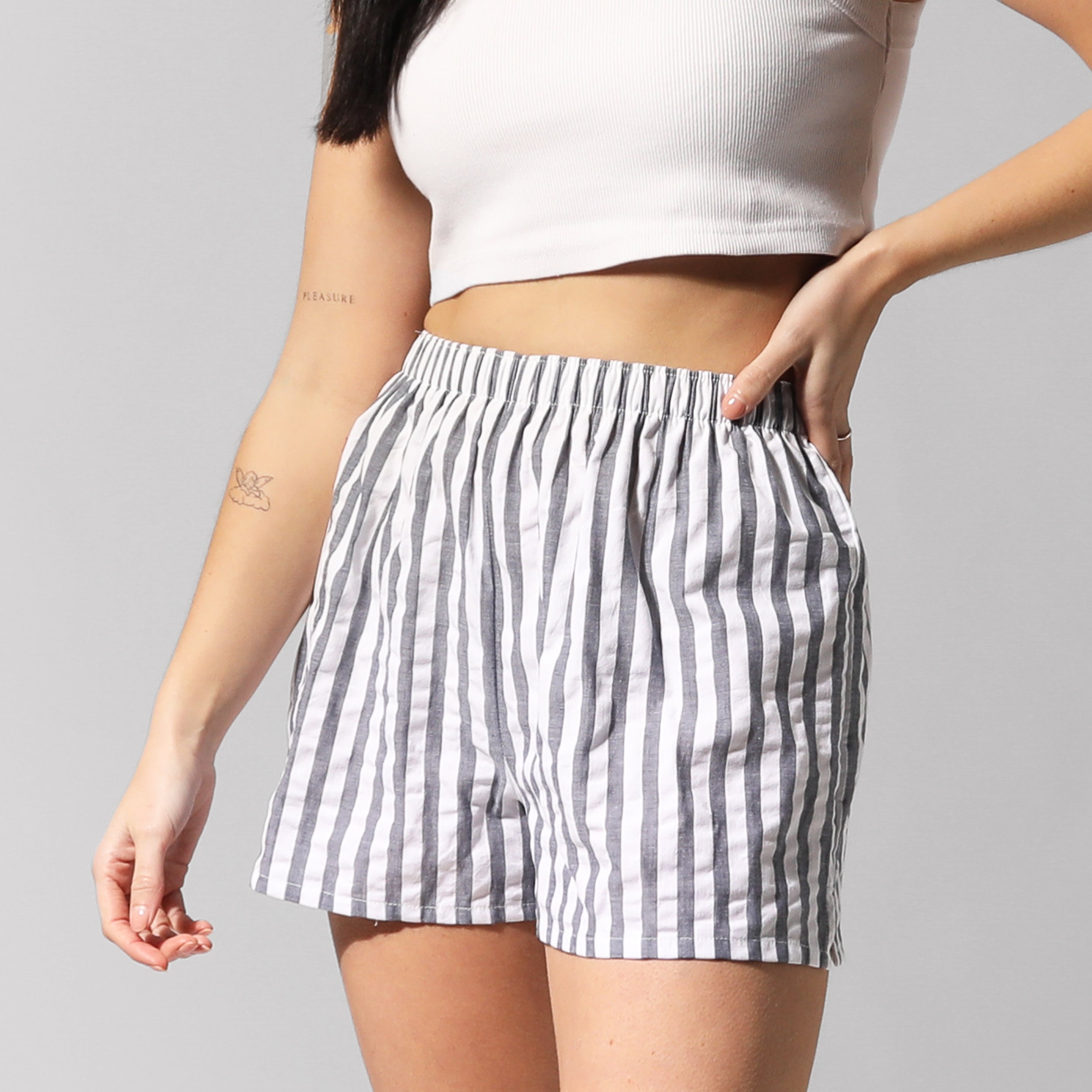 Women's Seamless Cotton Boxer Shorts - Soft Breathable Seersucker Stripe Underwear for Sleep & Lounge - Navy Blue