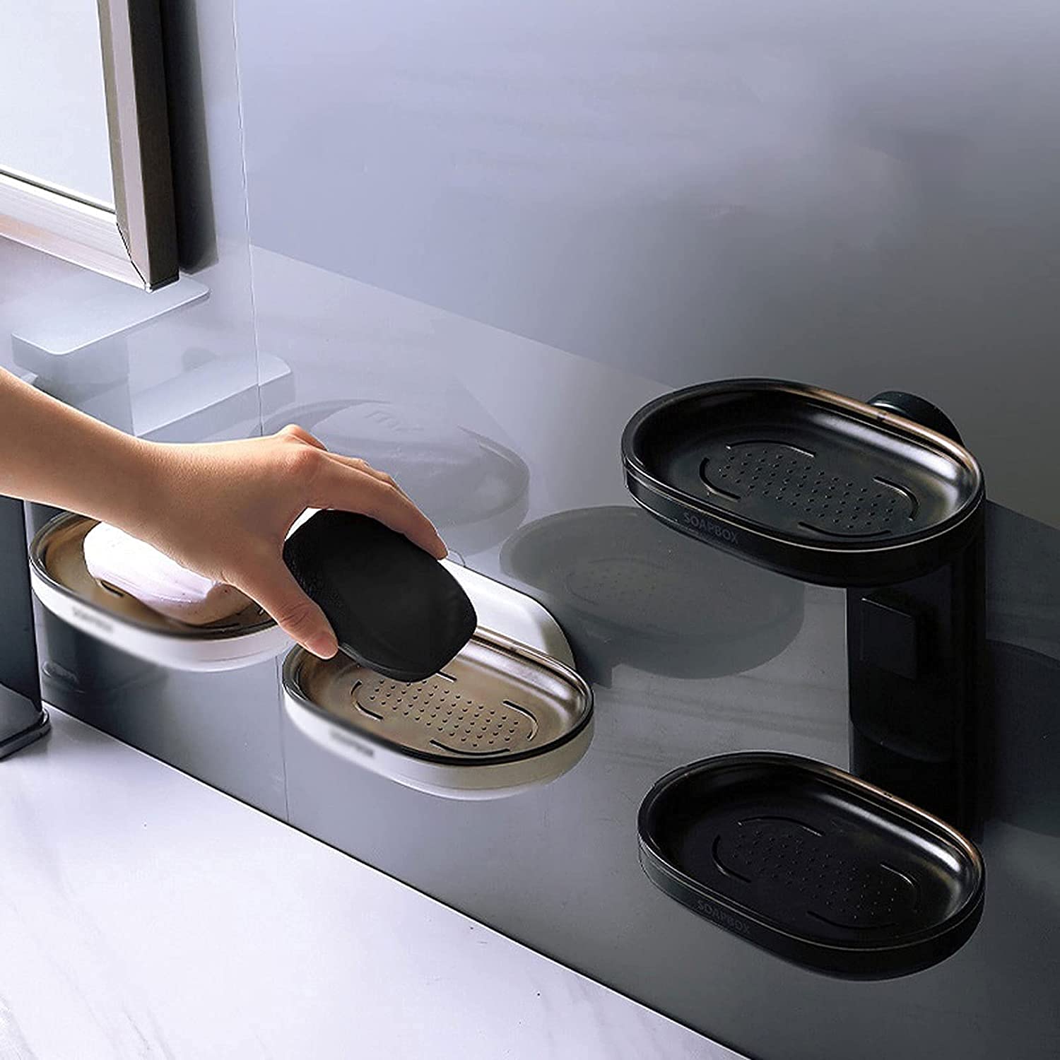 **Double-Deck Rotating Soap Dish Holder - Hollow Drain Design, Punch-Free Bathroom Storage Box for Shower & Sink (Color: C) - Perfect for Small Spaces & Travel**