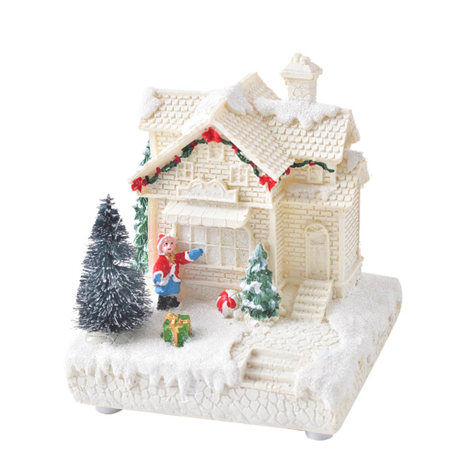 ENYAH Resin Miniature Christmas House Decor - Glow in the Dark Holiday Village Scene for Tabletop, Shelf & Mantel Decorations