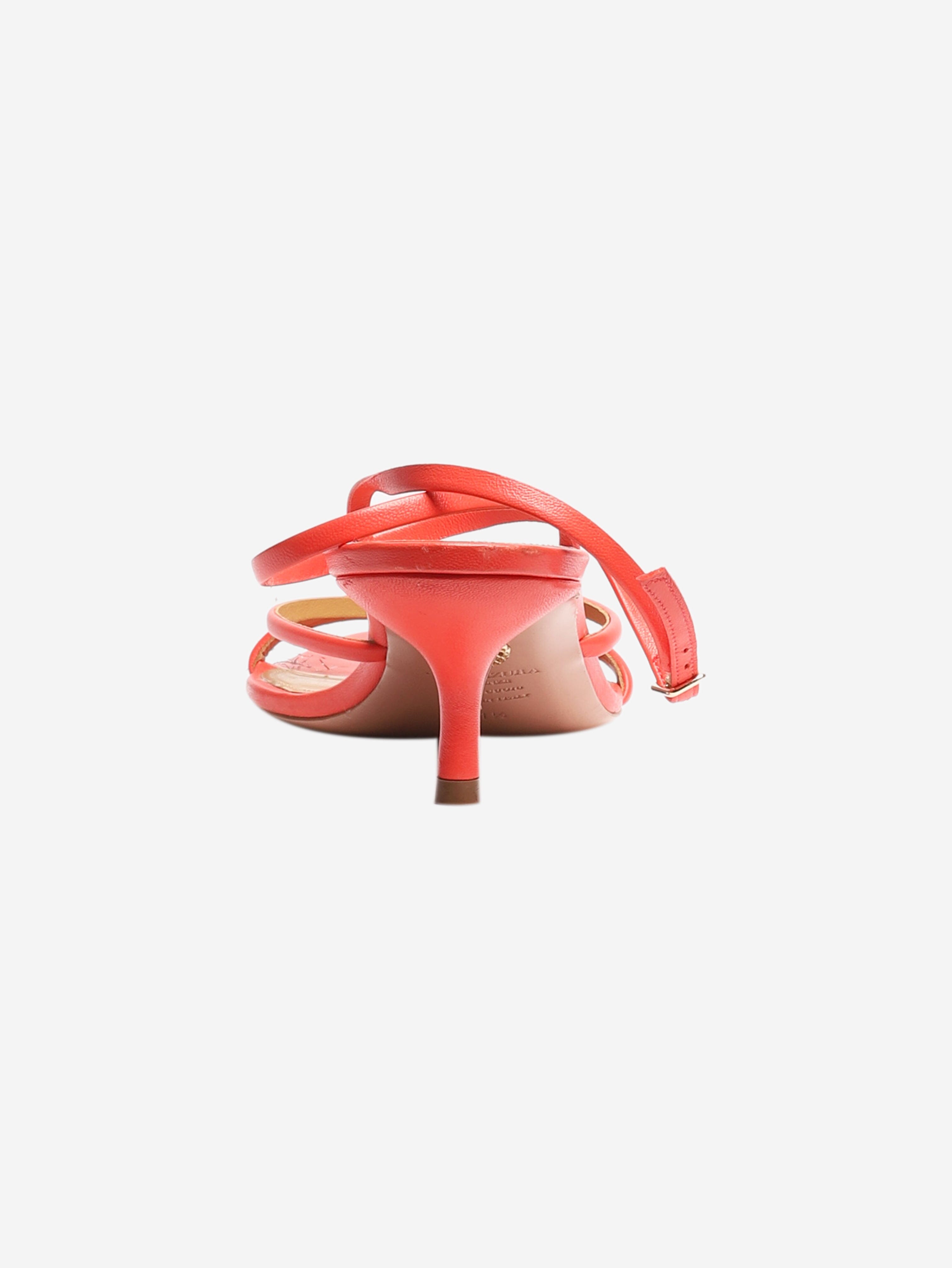 Elegant Coral Leather Kitten Heel Sandals - Women's Size EU 41.5 (US 10.5) | Perfect for Summer Weddings, Beach Vacations & Date Nights