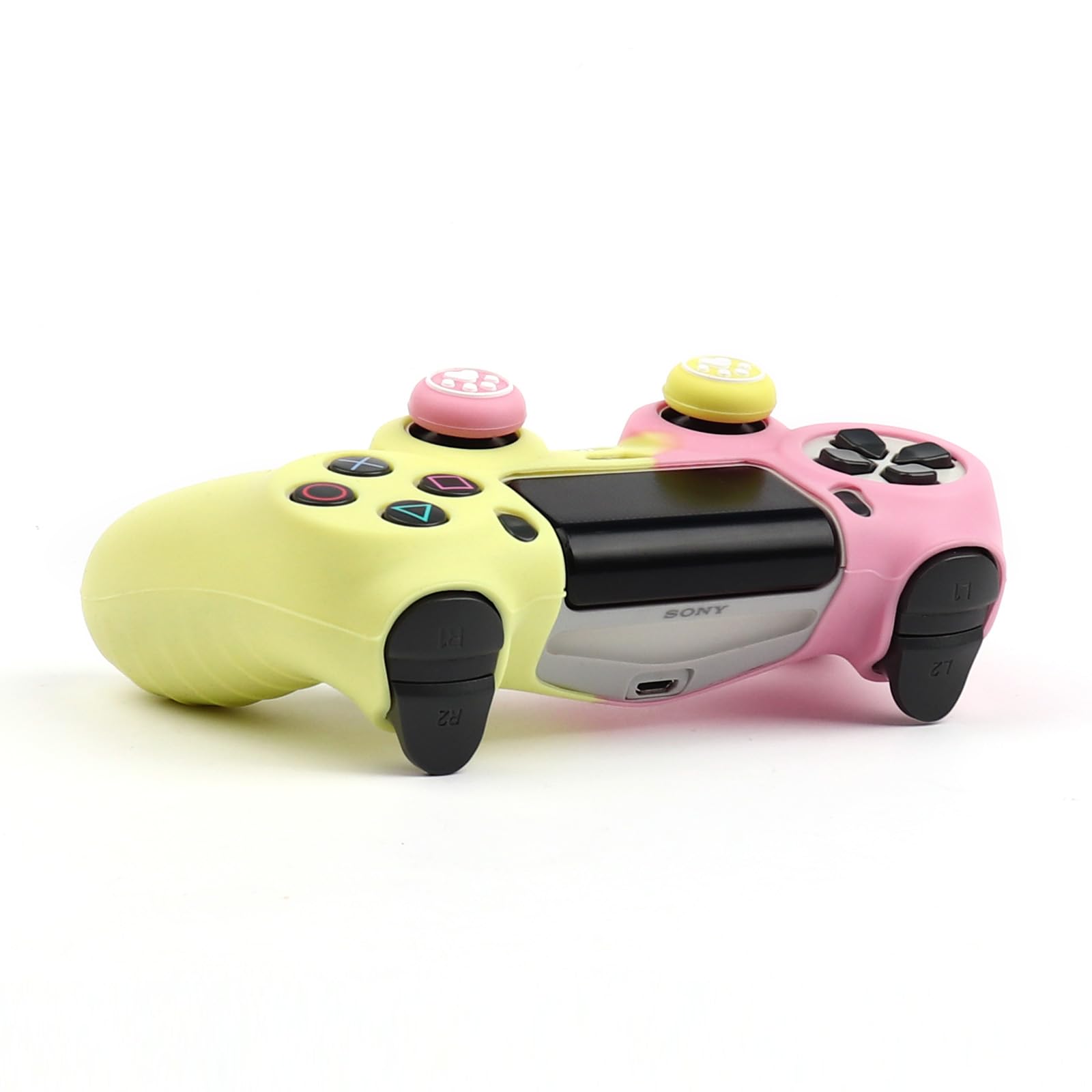 RALAN Pink Silicone Controller Cover Skin Protector for PS4, PS4 Slim & PS4 Pro - Includes 2 Cute Thumb Grips Caps - Soft Protective Gaming Accessory for Enhanced Grip & Comfort During Long Gaming Sessions