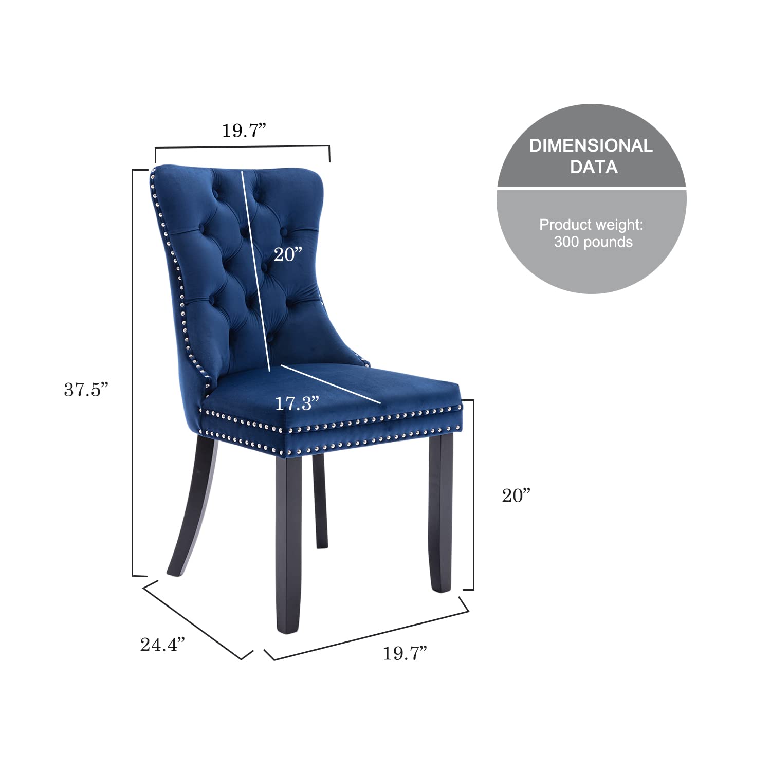 4 Pack Velvet Upholstered Dining Chairs with Button Tufted Back & Nailhead Trim - Elegant Blue Kitchen, Bedroom, Restaurant Seating for Home Decor & Commercial Use