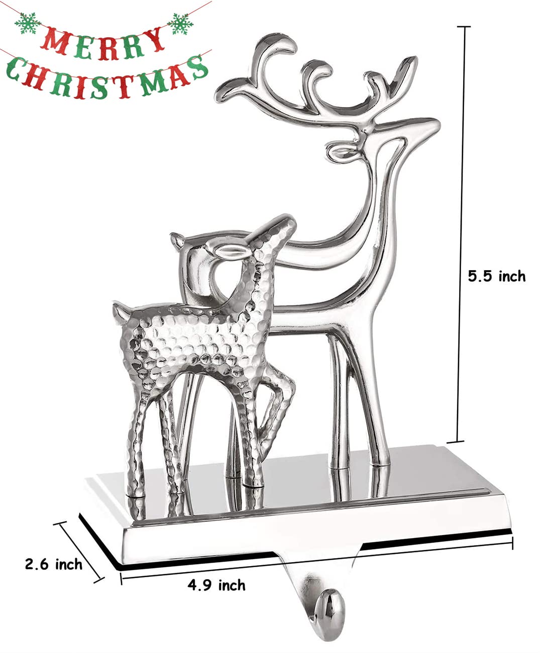 4 Pack Christmas Stocking Holders for Mantel - Snowflake, Snowman, Reindeer & Tree Hangers - Silver Fireplace Stocking Hooks for Holiday Decor (Perfect for Christmas Mantel Decorations & Gift Hanging)
