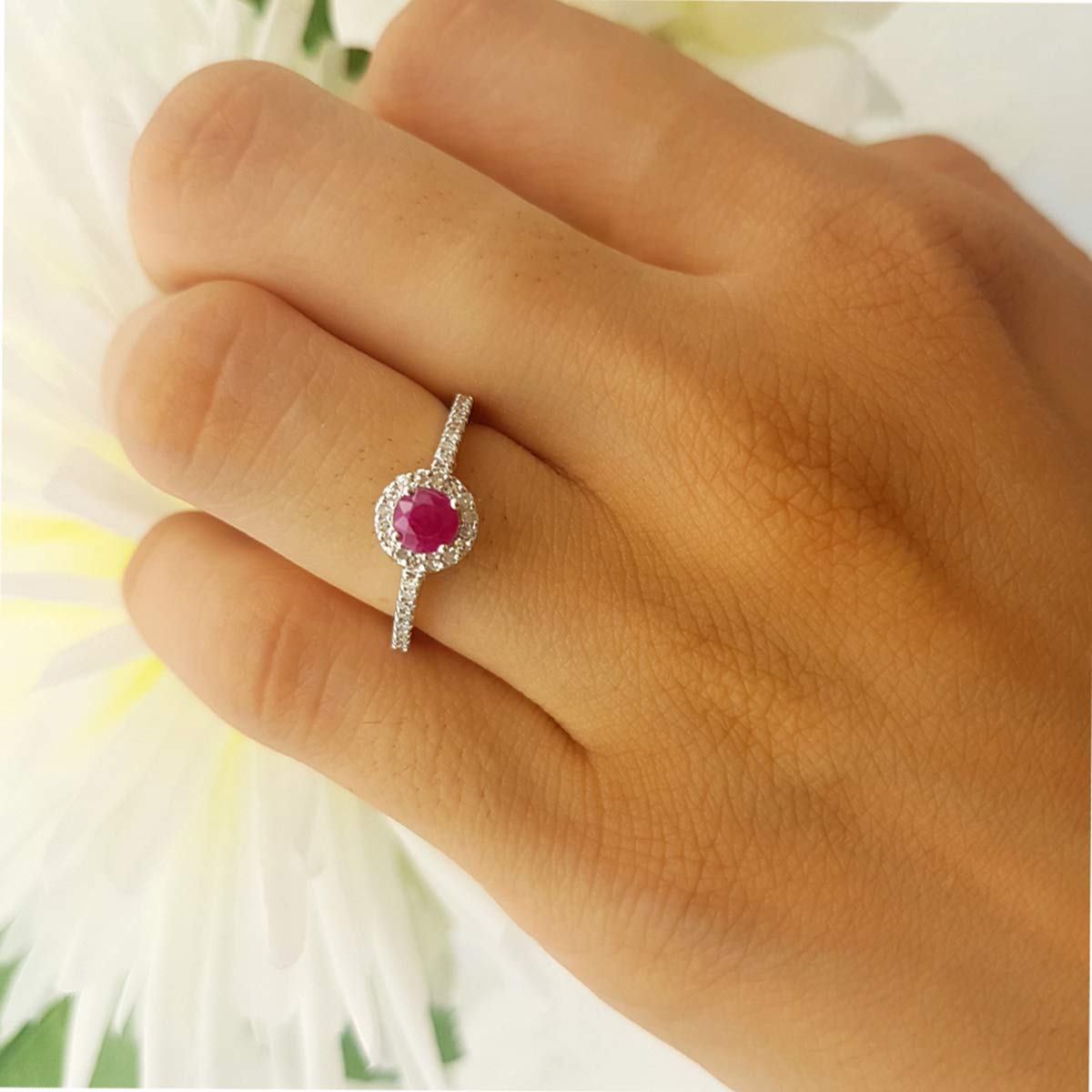 10K White Gold Round Cut Diamond & Ruby Halo Engagement Ring for Women - Dazzlingrock Bridal Collection | Perfect for Proposals, Weddings, and Anniversary Gifts
