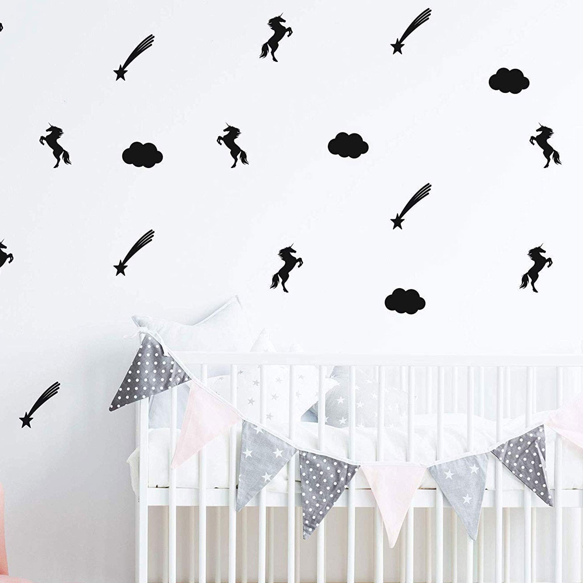 Unicorn Wall Stickers Set - Removable Vinyl Decals for Nursery, Kids Room & Girls Bedroom Decor - Cloud and Shooting Star Designs - Perfect for Birthday Parties, Baby Showers & Home Decoration