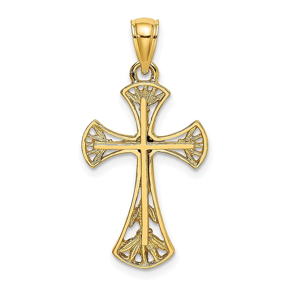 14K Yellow Gold Cut-Out Round Edge Cross Pendant Necklace - Religious Jewelry for Women, Elegant Fine Jewelry Gift for Her - Perfect for Church, Weddings, Baptisms & Everyday Faith Wear