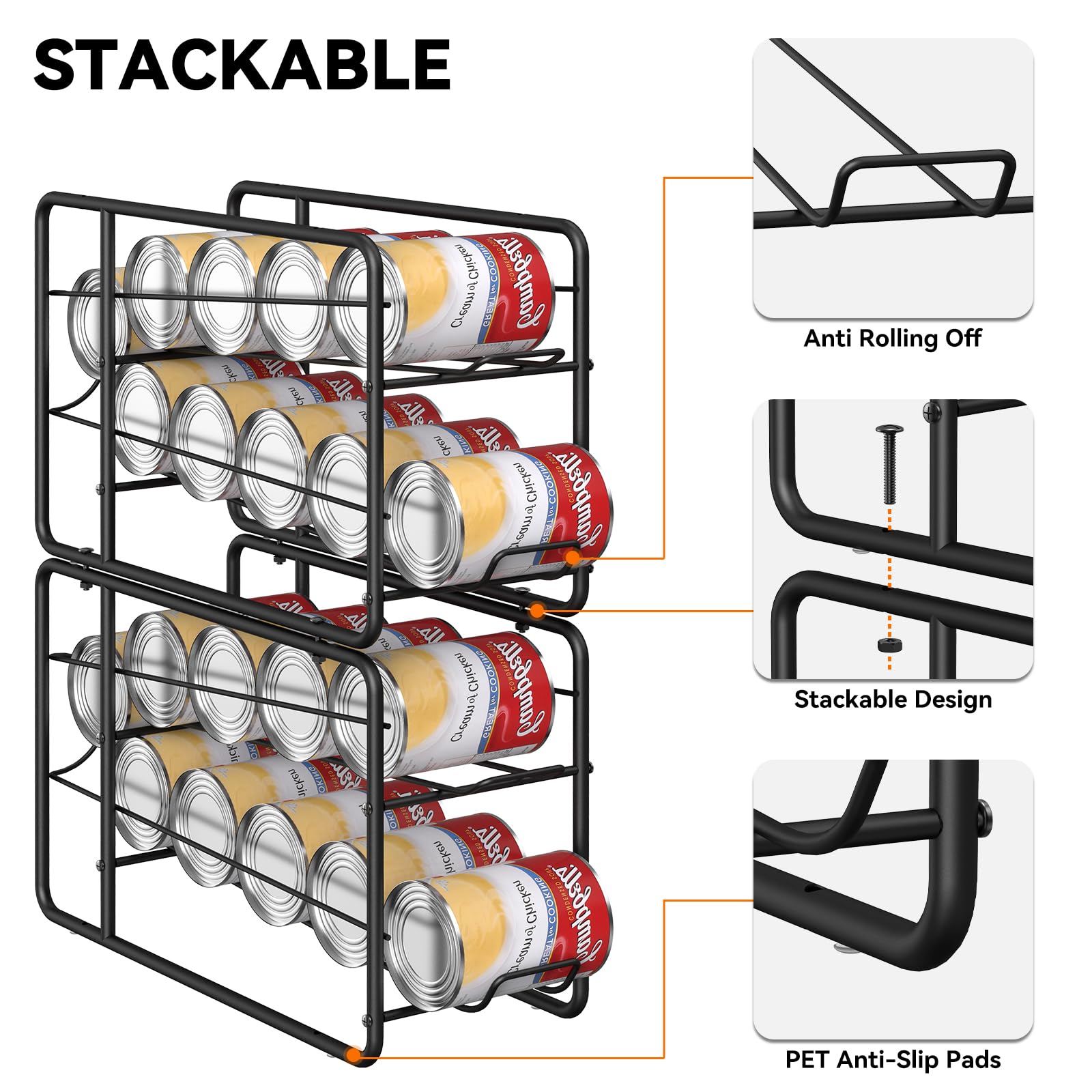 MOOACE 4 Pack Stackable Can Dispenser Rack - Black Canned Food Organizer for Kitchen Cabinet, Pantry & Countertop Storage | Perfect for Soda, Beer & Soup Can Organization