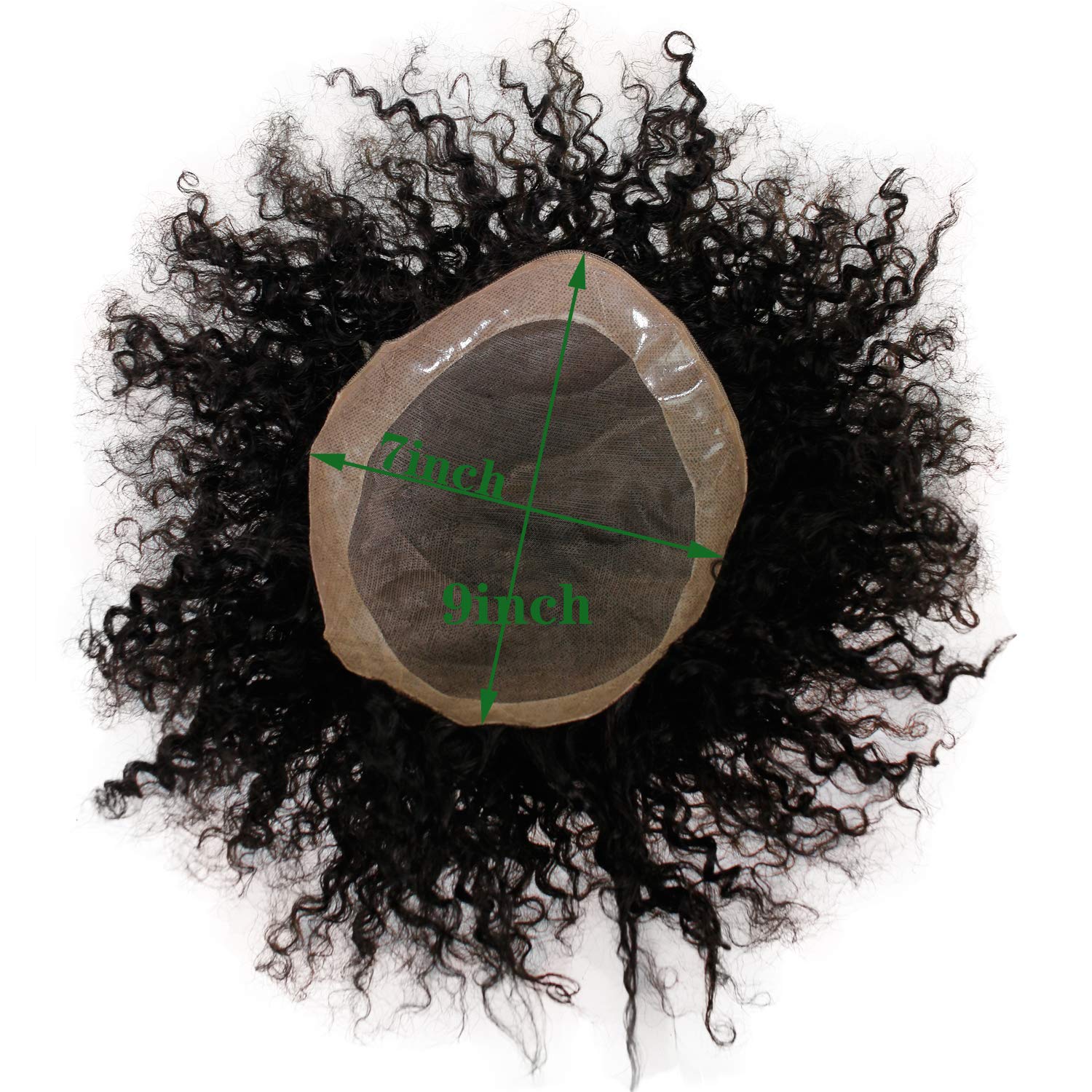 Premium European Human Hair Toupee for Men - Mono Lace with PU Perimeter Curly Wig Replacement System (Natural Black, 9