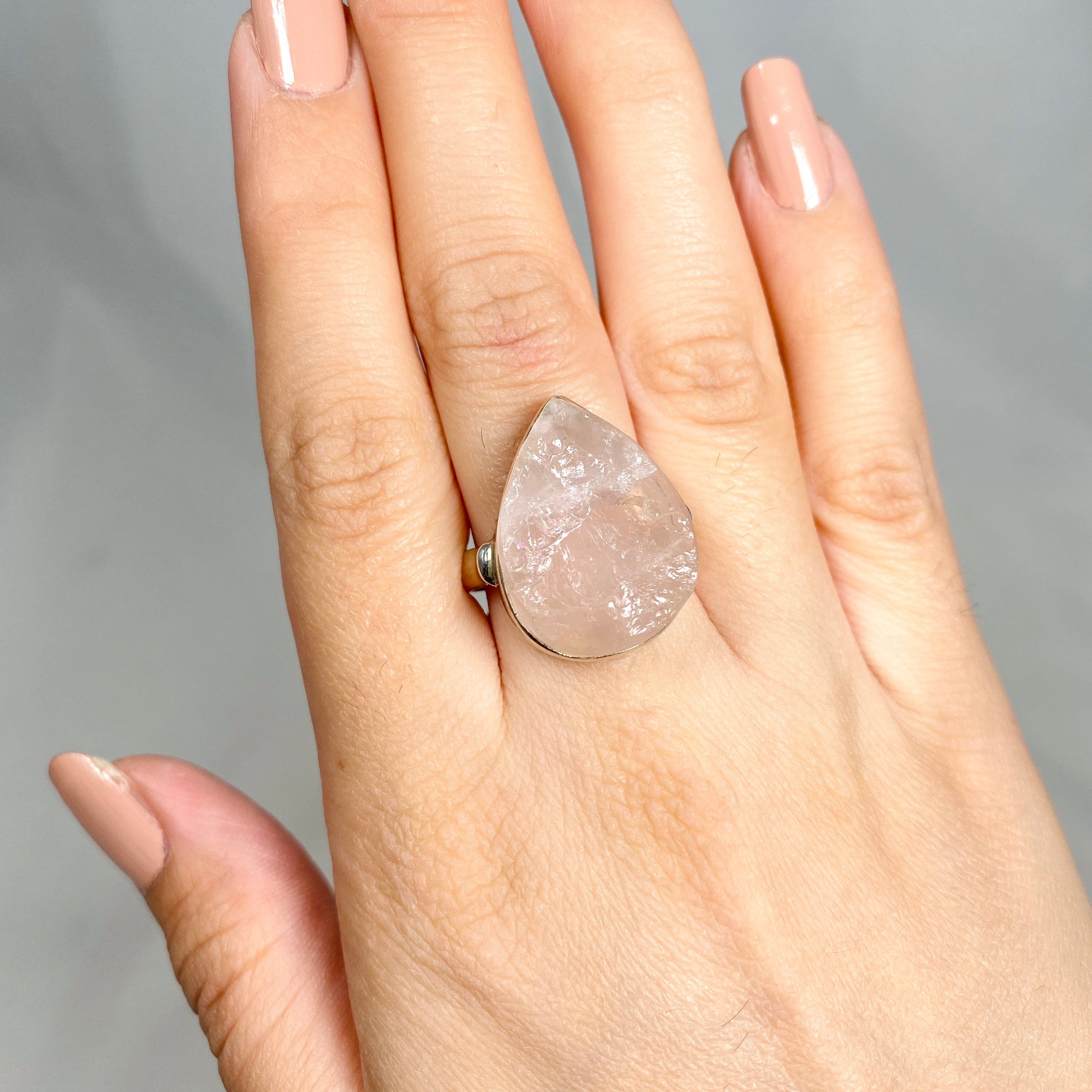 Natural Rose Quartz Raw Teardrop Ring - Size 9 - KRGJ1306 - Perfect for Boho Jewelry & Spiritual Healing Gifts