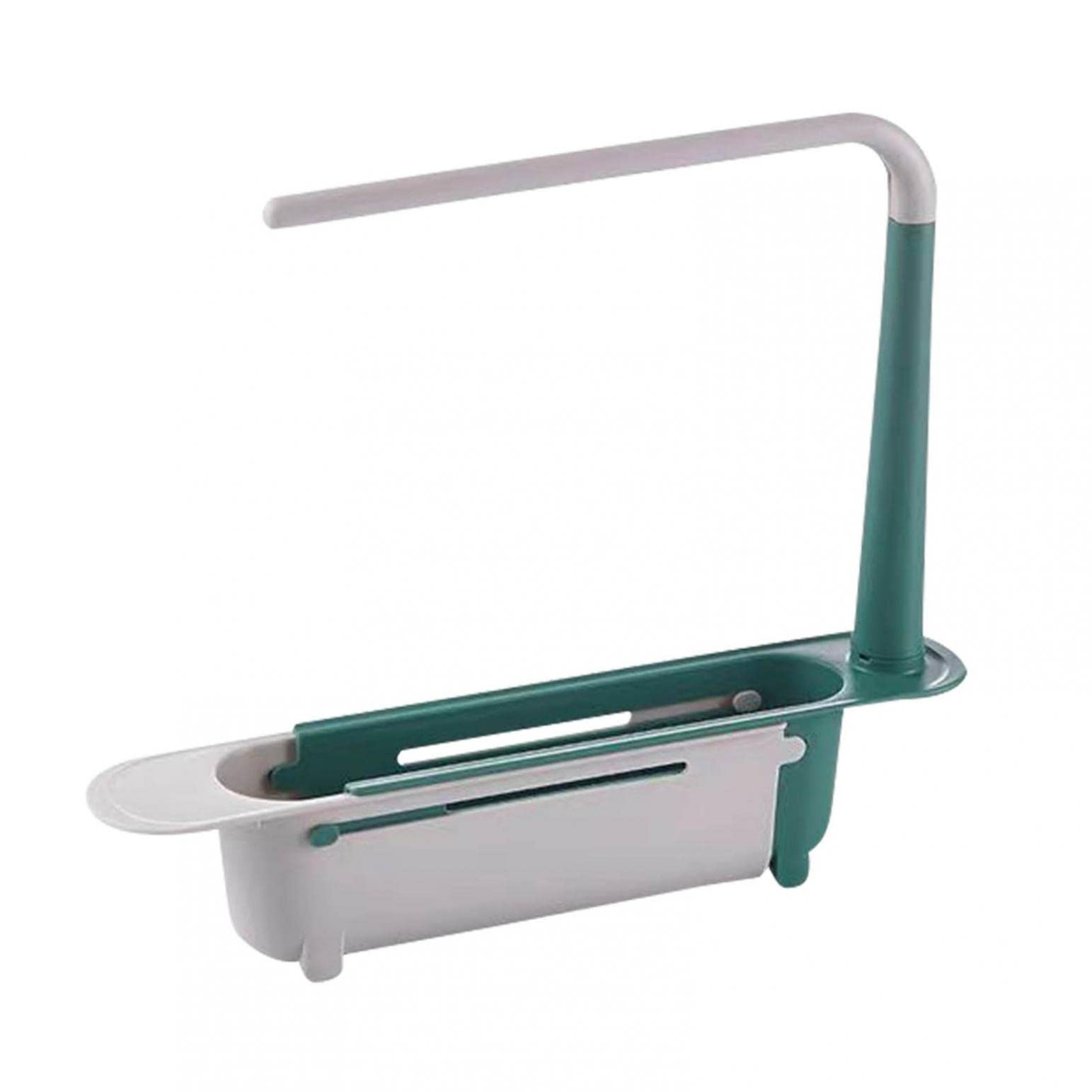 **Expandable Kitchen Sink Organizer Rack - Adjustable Length Telescopic Sink Storage Holder & Drain Basket - Space-Saving Home Kitchen Organizer (Green) - Perfect for Small Kitchens, Apartments & RVs**