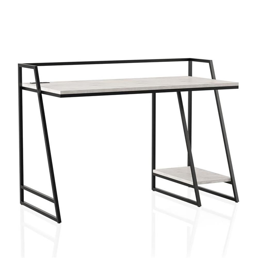 Furniture of America Sanue Metal Writing Desk with USB Port - Antique White Finish for Home Office, Study & Workspace