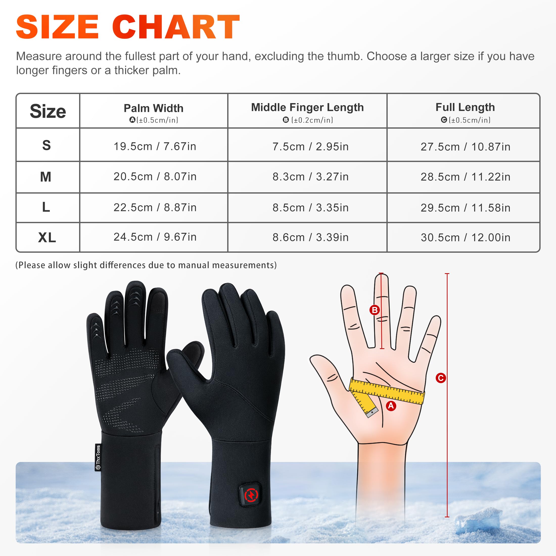 ThxToms Rechargeable Electric Heated Gloves for Men & Women - Thin Battery-Powered Heating Gloves for Raynaud's, Arthritis - Touchscreen Compatible for Skiing, Driving & Outdoor Activities - Instant Warmth & Dexterity