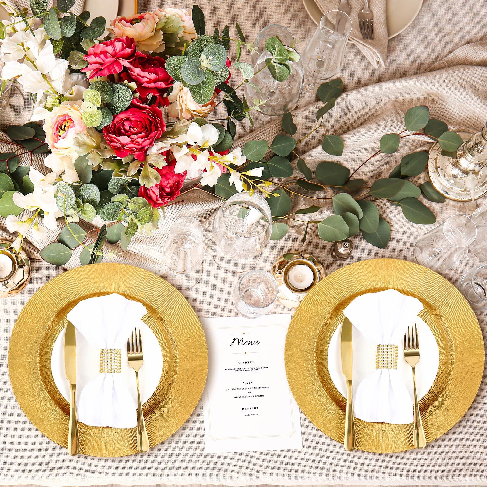 50 Pcs 13 Inch Round Plastic Charger Plates Bulk - Elegant Glitter Gold Reusable Dinner Plates for Wedding, Party, Banquet & Event Table Decor - Perfect for Formal Dining, Buffet Service & Holiday Entertaining