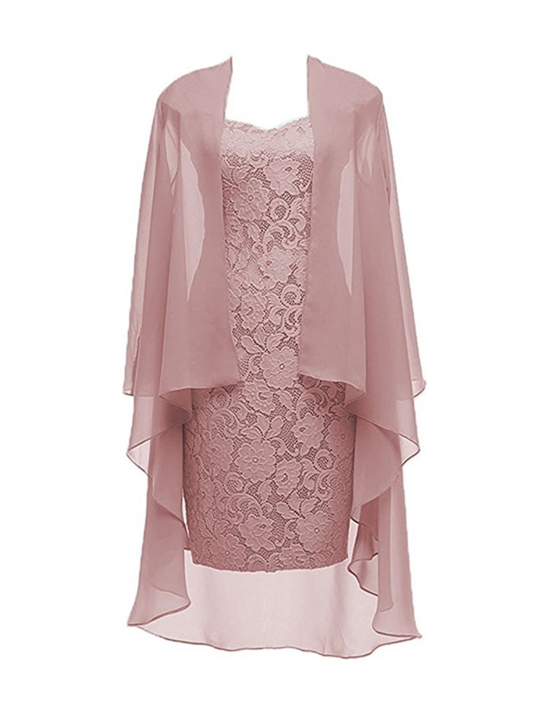 2-Piece Dusty Pink Lace Mother of The Bride Dress with Jacket - Formal Evening Gown Size 14 - Wedding Guest, Cocktail Party & Special Occasion Outfit