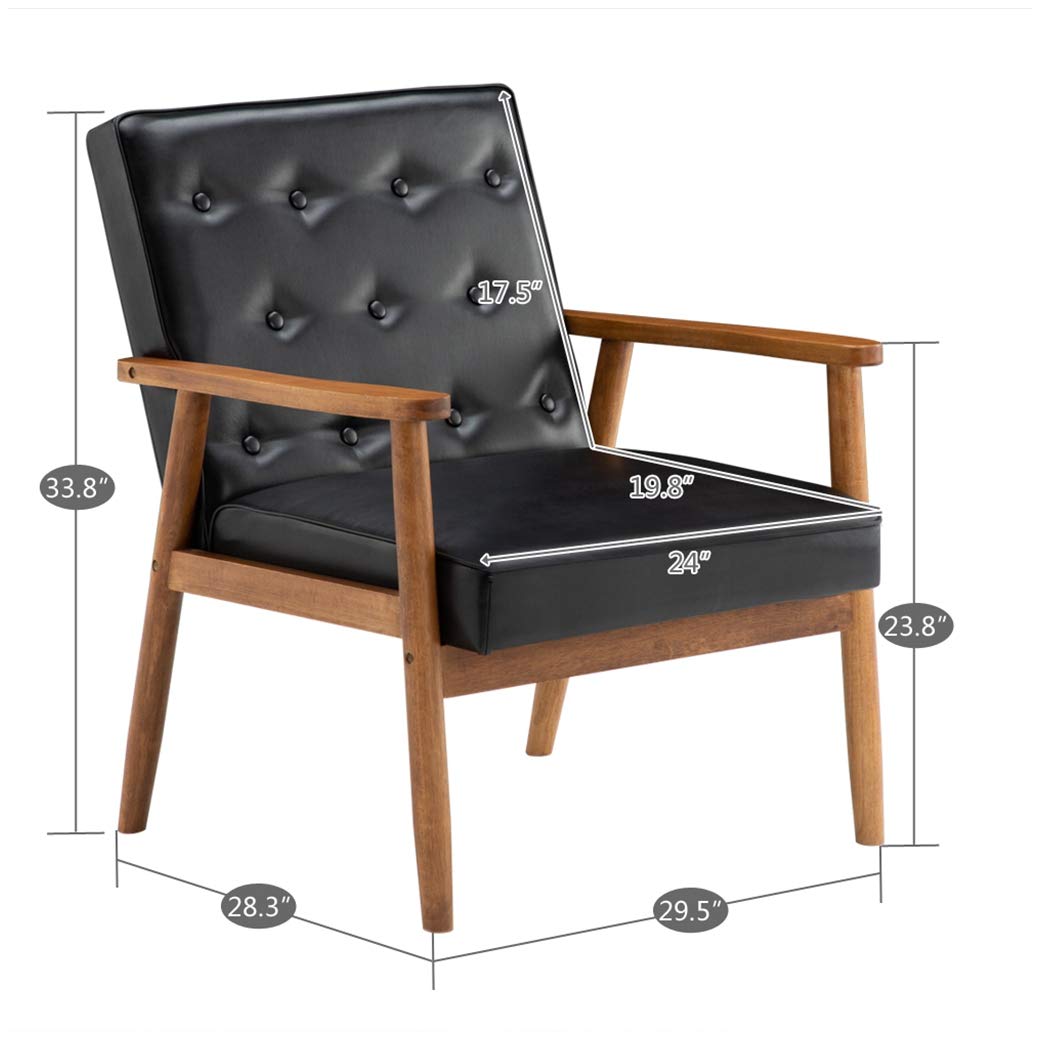Retro Modern Wooden Accent Chair for Living Room & Office - Black PU Single Reading Chair, 29.53 x 27.17 x 33.07 Inches - Perfect for Cozy Reading Nooks, Home Offices & Lounge Areas