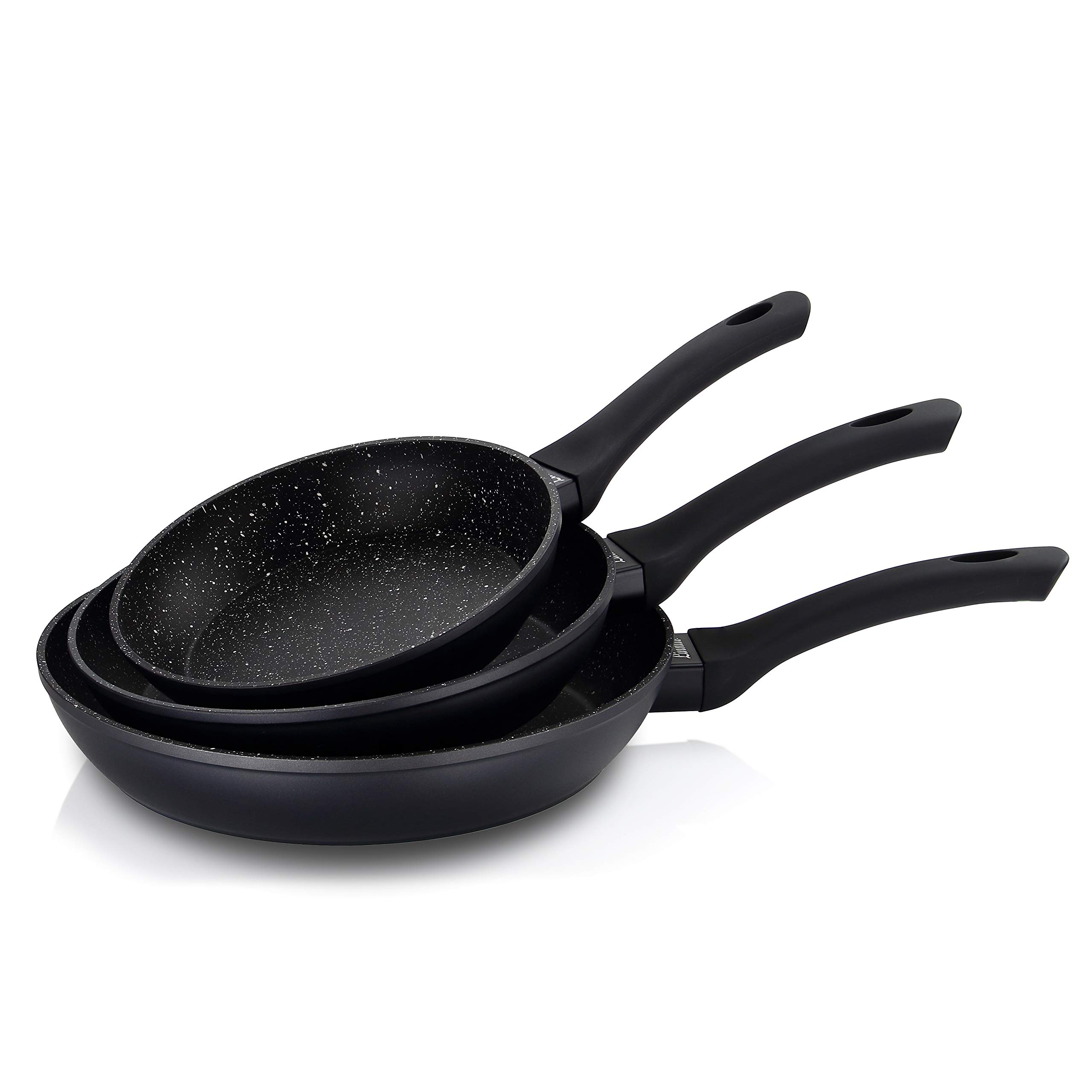 Linnuo Nonstick Frying Pan Set - 3 Piece (8/9.5/11 Inch) Induction Cookware with ILAG Marble Ceramic Coating - Oven & Dishwasher Safe (365°F) - Perfect for Sauteing, Frying & Cooking on Gas, Electric & Induction Stovetops