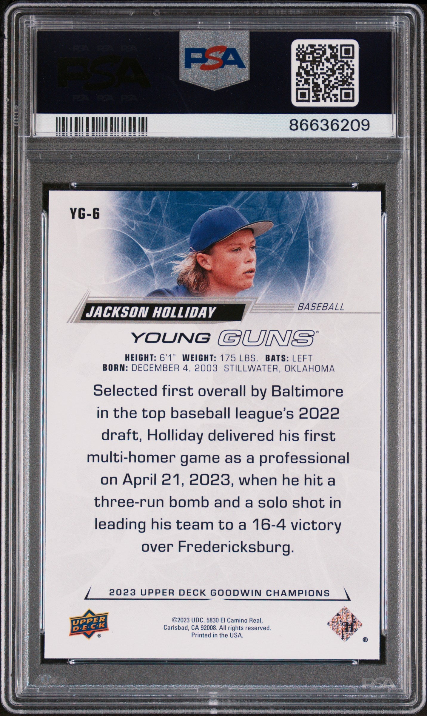 2023 Upper Deck Goodwin Champions Young Guns Jackson Holliday #YG6 PSA 10 Graded Baseball Card - Perfect for Collectors & Sports Memorabilia Displays