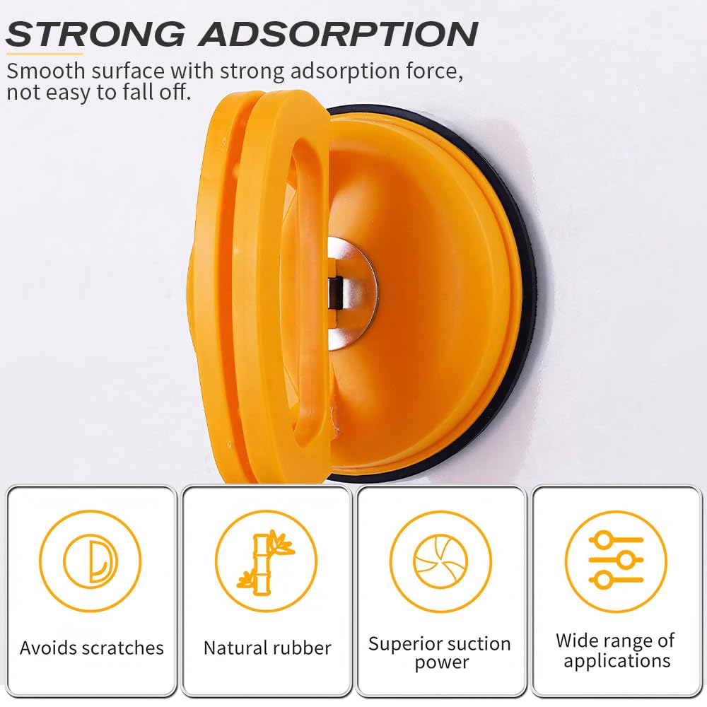 BAUSATZ Heavy Duty Vacuum Suction Cups - 2 Pack (11.8cm, Yellow) - 100kg Load Capacity for Glass Lifting, Window Installation, Tile Handling & Dent Removal - Professional Glass Sucker Lifters & Material Handling Tools