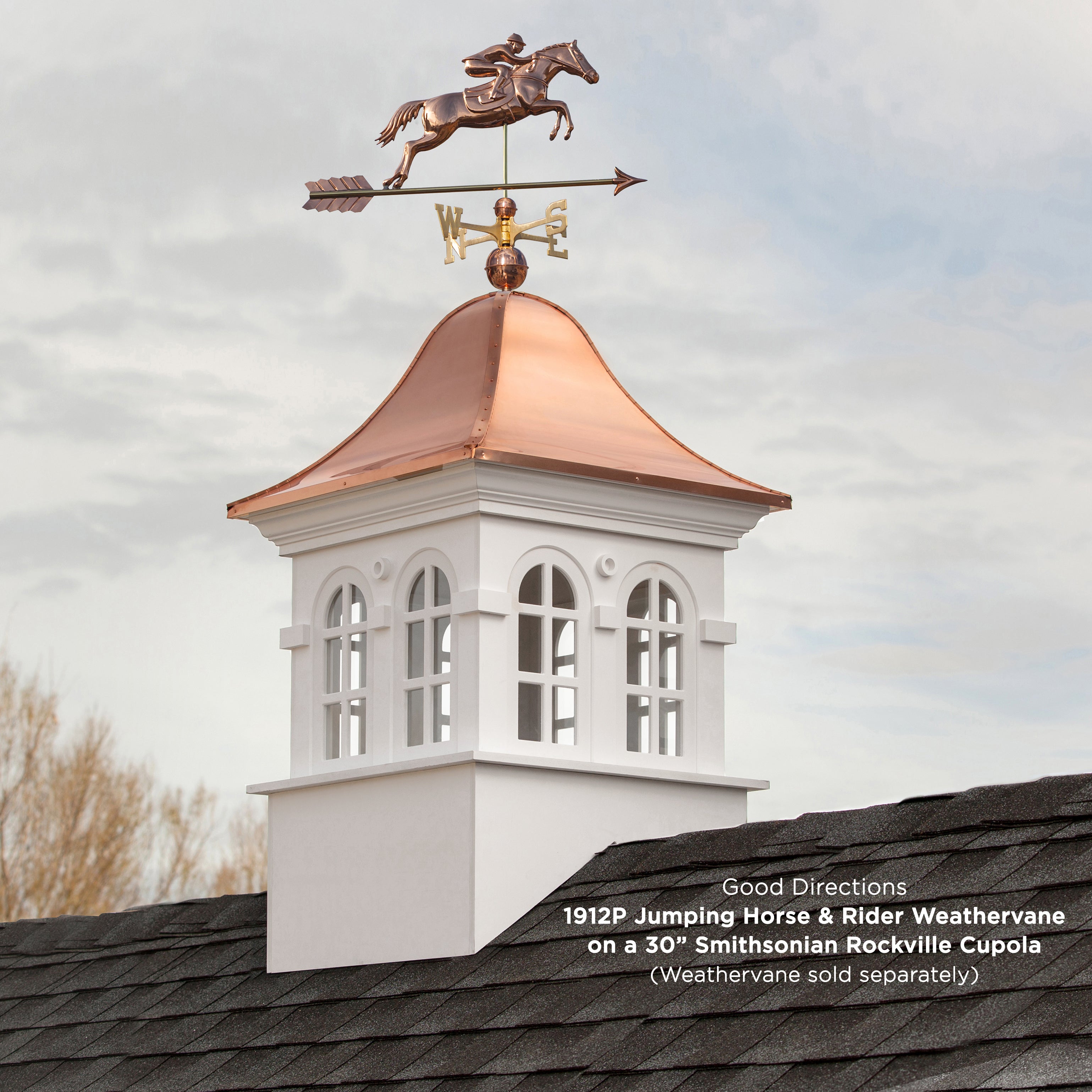 Smithsonian Rockville Vinyl Cupola Weathervane - Decorative Outdoor Roof Top Finial for Barn, Shed & Garden - Rust-Resistant Metal Cupola with Copper Finish