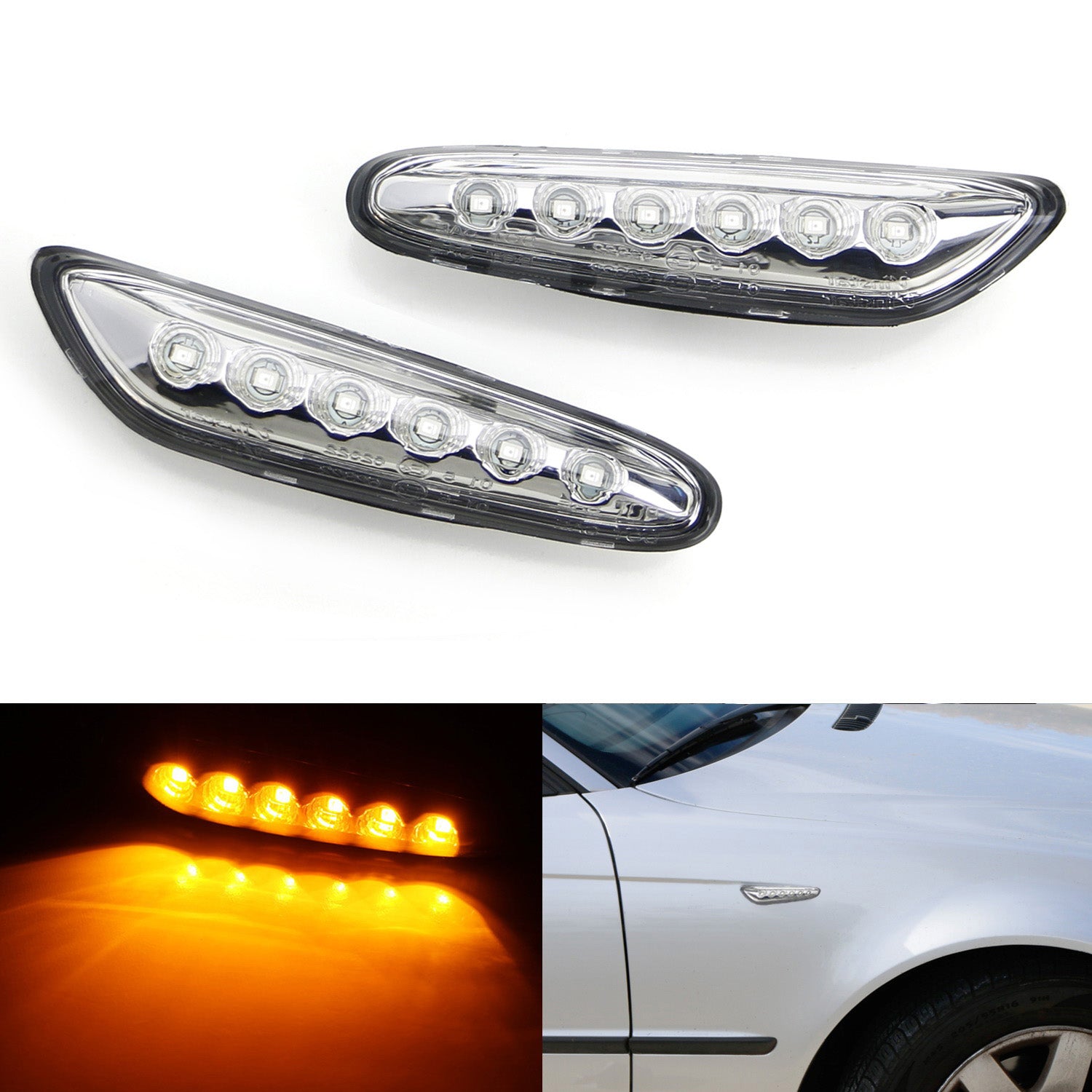 Euro Clear Lens Amber Full LED Front Side Marker Light Kit for BMW 1 3 5 Series - Upgrade Your Car's Style & Visibility for Night Driving