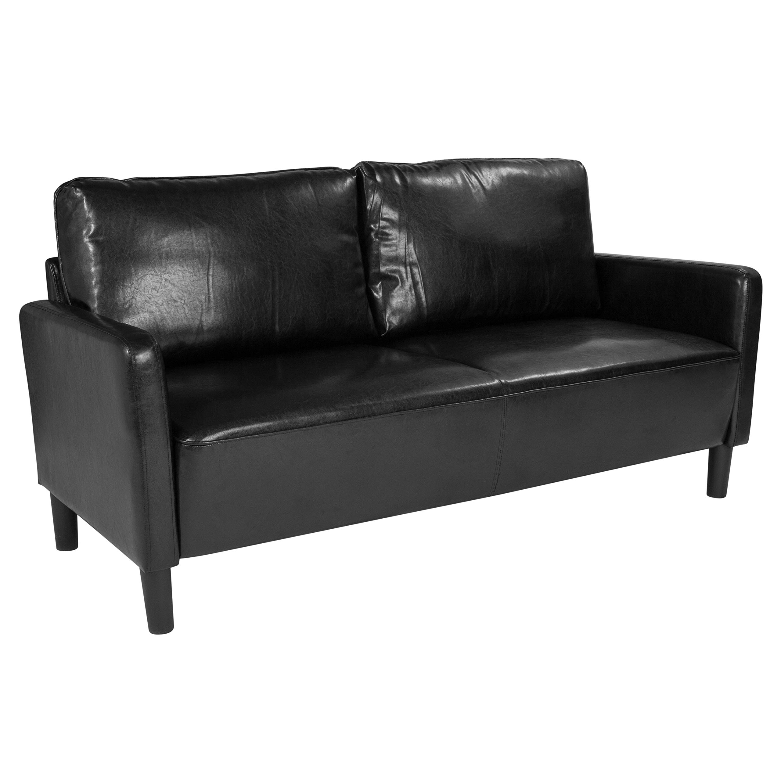 Premium Black Leather Sofa Couch with Straight Arms - Modern Living Room Furniture for Home, Office & Lounge Spaces