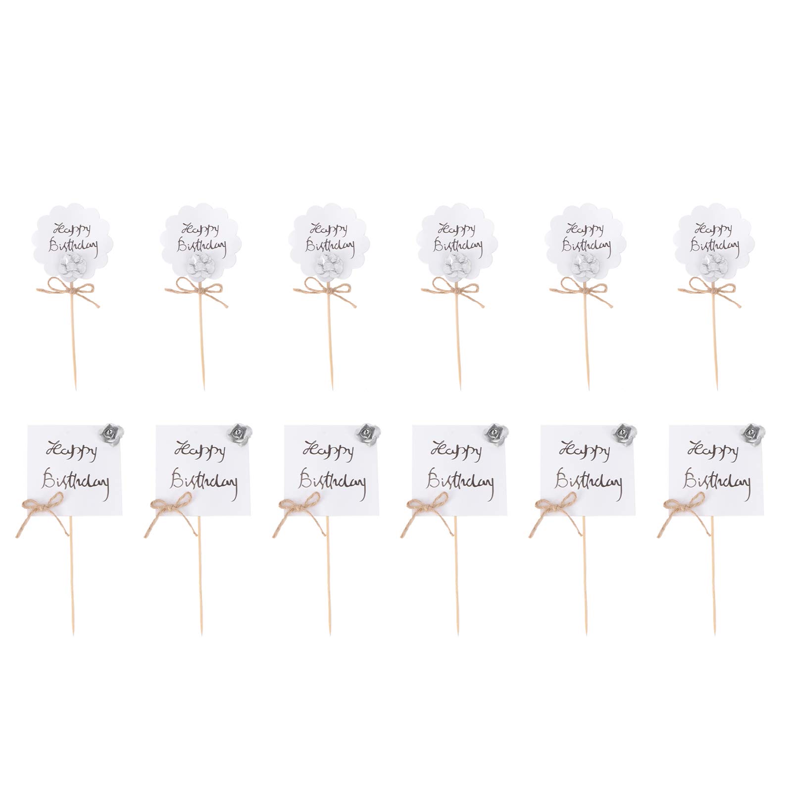 Amosfun Silver Flower Cake Toppers - Elegant Fresh Flower Cake Sticks for Birthday, Wedding, Party Dessert Decorations | Perfect for Cake Decorating, Baking Supplies, and DIY Dessert Presentation