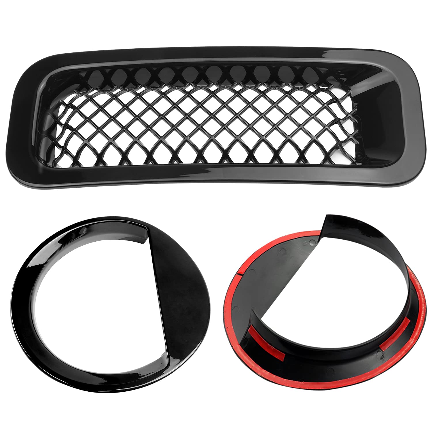 AVOMAR Black Front Grille Mesh Insert & Angry Bird Headlight Cover Kit - Compatible with Jeep Patriot 2011-2016 - Upgrade Your Jeep's Aggressive Style for Off-Road Adventures & Car Shows