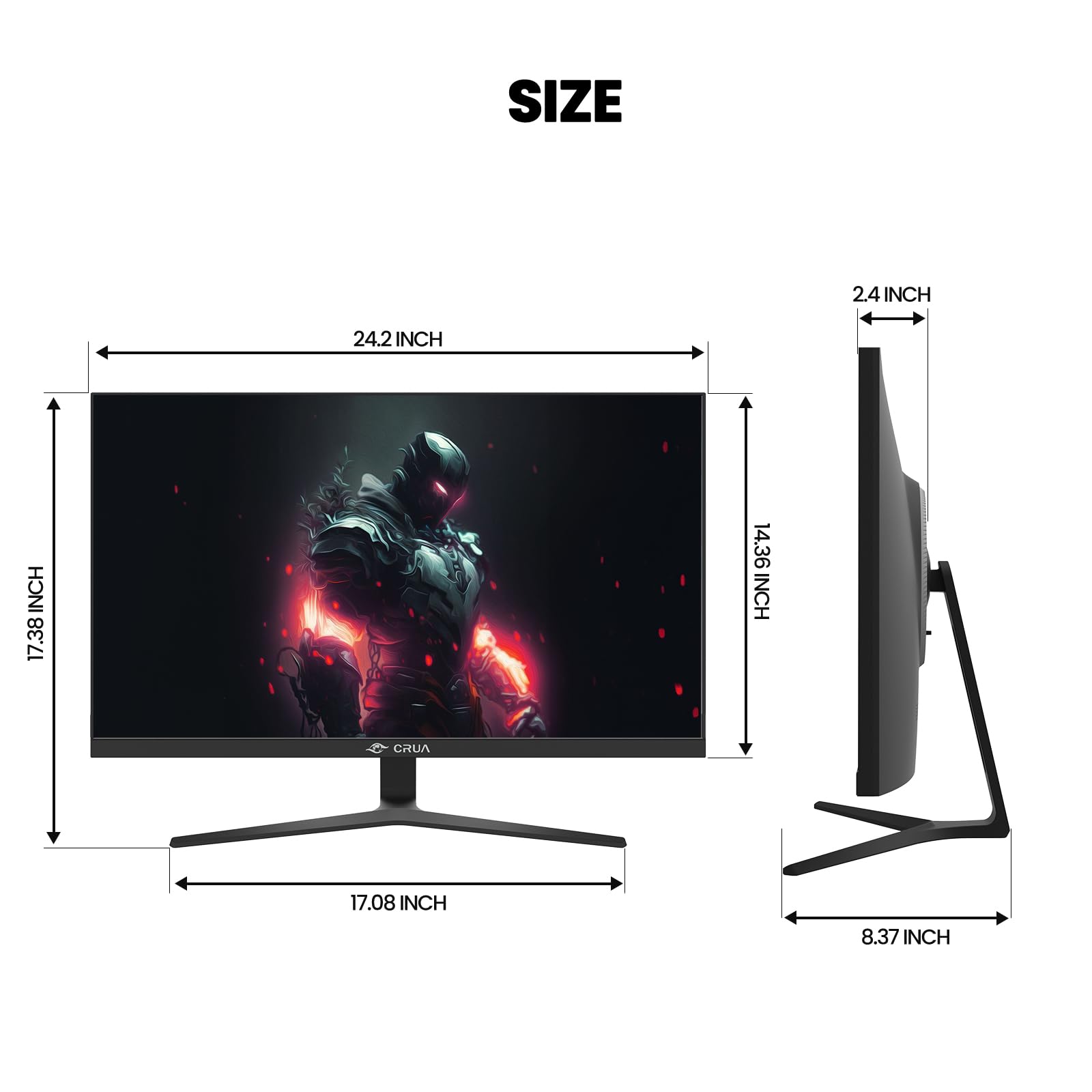 CRUA 27 Inch Gaming Monitor - 2K 1440P 144Hz IPS PC Monitor with 99% sRGB, AMD FreeSync, Low Blue Light, HDMI 2.0 & DisplayPort 1.2, Wall Mountable & Tilt Adjustable - Perfect for Esports, Streaming & Office Work (Black)