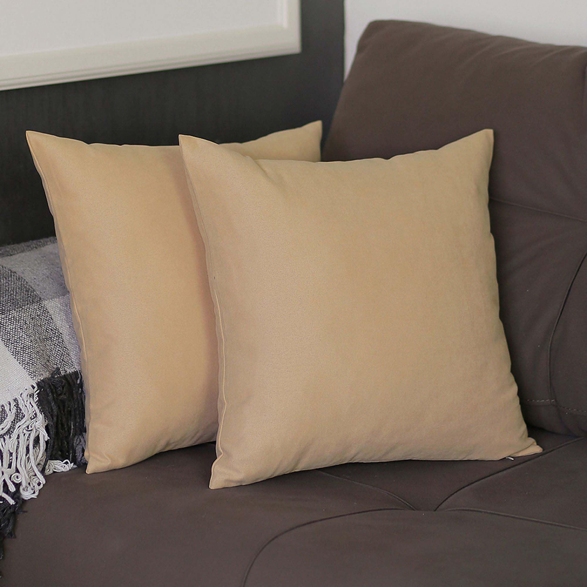 Apolena Honey Set of 2 Decorative Throw Pillow Covers - 20x20 Inch Solid Beige Square Pillow Cases for Couch, Sofa, Bed - Home Decor, Living Room & Bedroom Accent Pillows