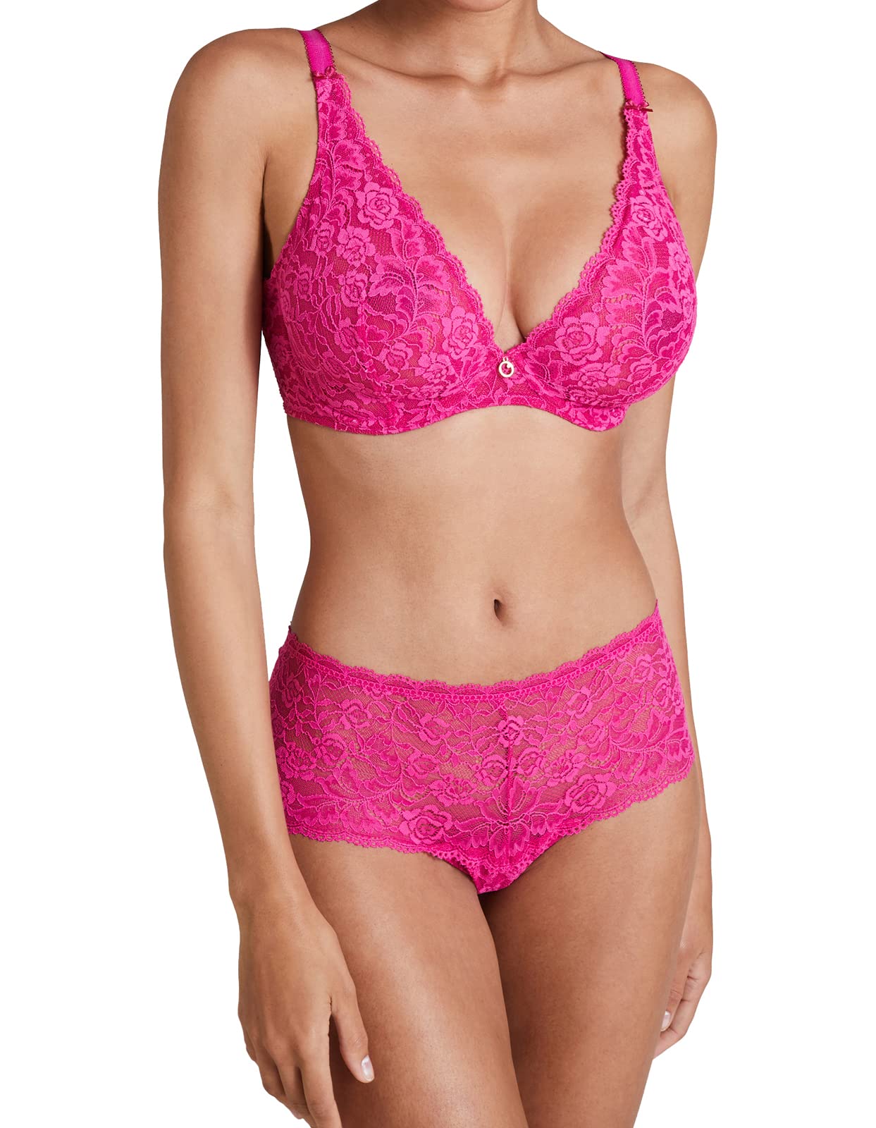 Aubade Women's Rosessence Comfort Plunging Triangle Bra - Sexy Lace Underwire Bra for Date Night & Special Occasions