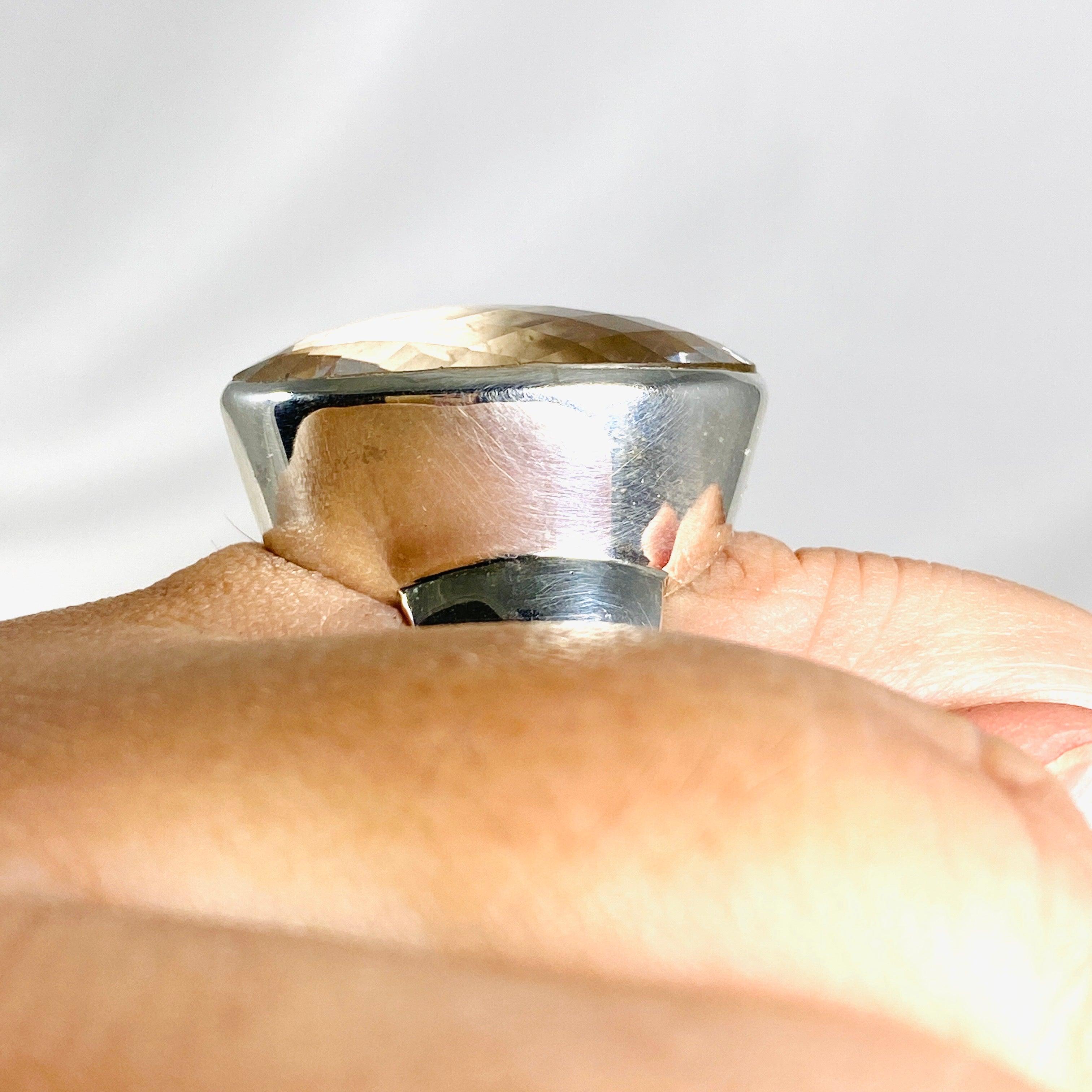 Natural Clear Quartz Oval Faceted Sterling Silver Ring Size 10 - Elegant Crystal Jewelry for Women, Perfect for Weddings, Parties & Everyday Wear
