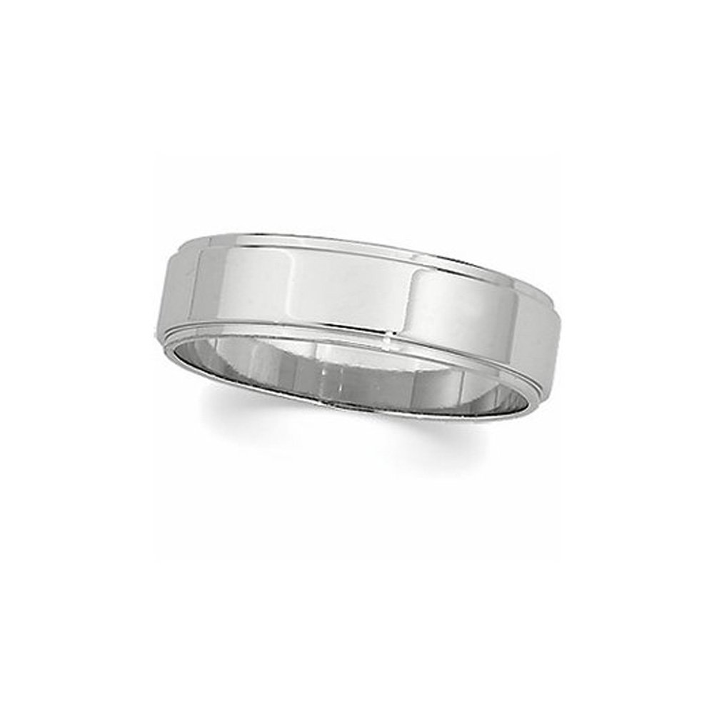 14k White Gold 6mm Black Bow Flat Ridged Edge Wedding Band for Men and Women - Perfect for Engagements, Anniversaries, and Everyday Wear