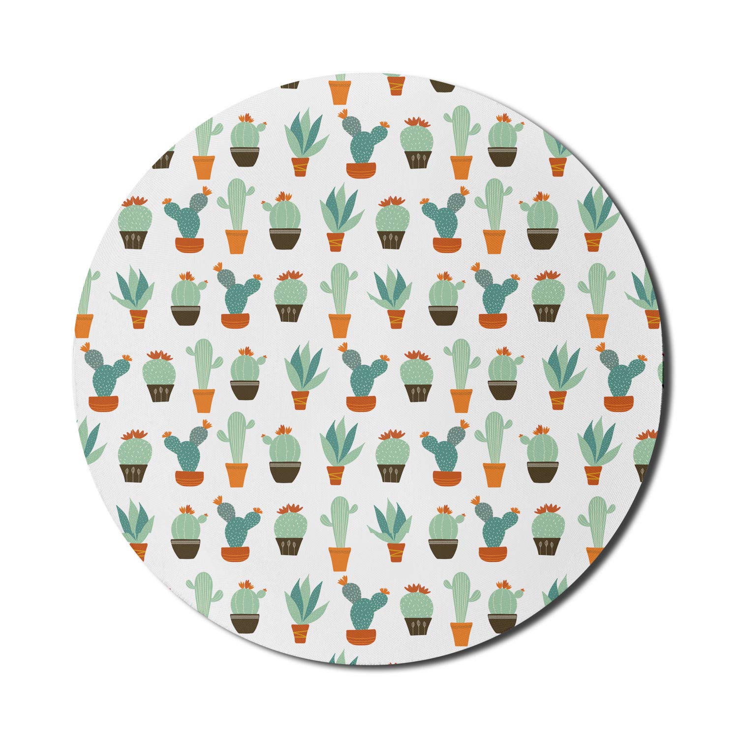 Ambesonne Floral Computer Mouse Pad - Non-Slip Thick Rubber Gaming Mousepad with Cacti & Succulent Plants Design, 8 Inch Round White Multicolor - Perfect for Office, Home & Gaming Setup