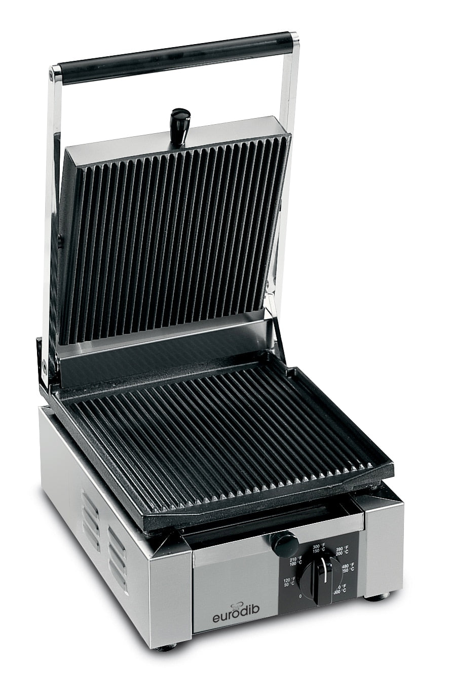 Eurodib 15 x 11 Inch Single Panini Press Grill - 120V Countertop Sandwich Maker for Home & Commercial Use - Perfect for Paninis, Grilled Cheese, Burgers & More