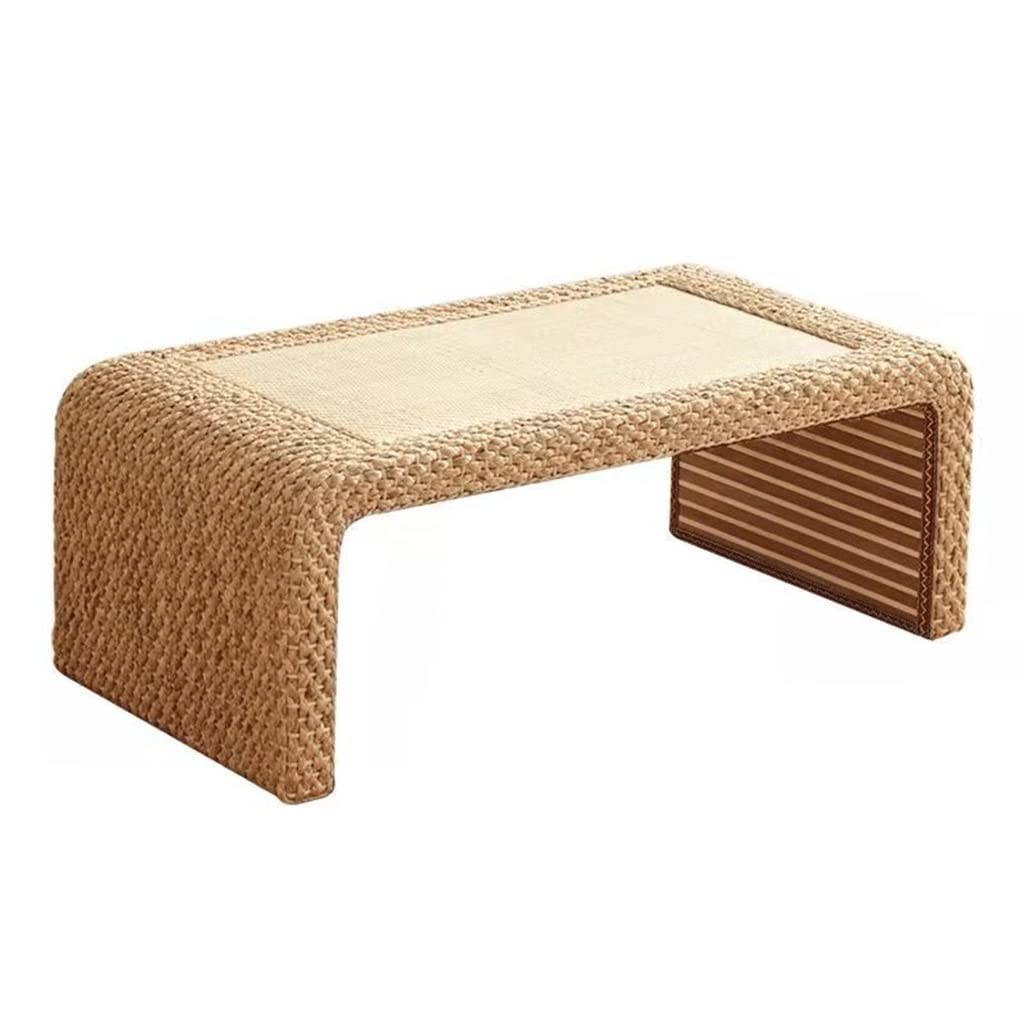 Modern Wooden Coffee Table - Japanese Style Rattan & Straw Tea Table - Solid Wood Tatami Coffee Table for Living Room, Lounge & Home Decor - Perfect for Tea Ceremonies, Relaxation & Cozy Gatherings